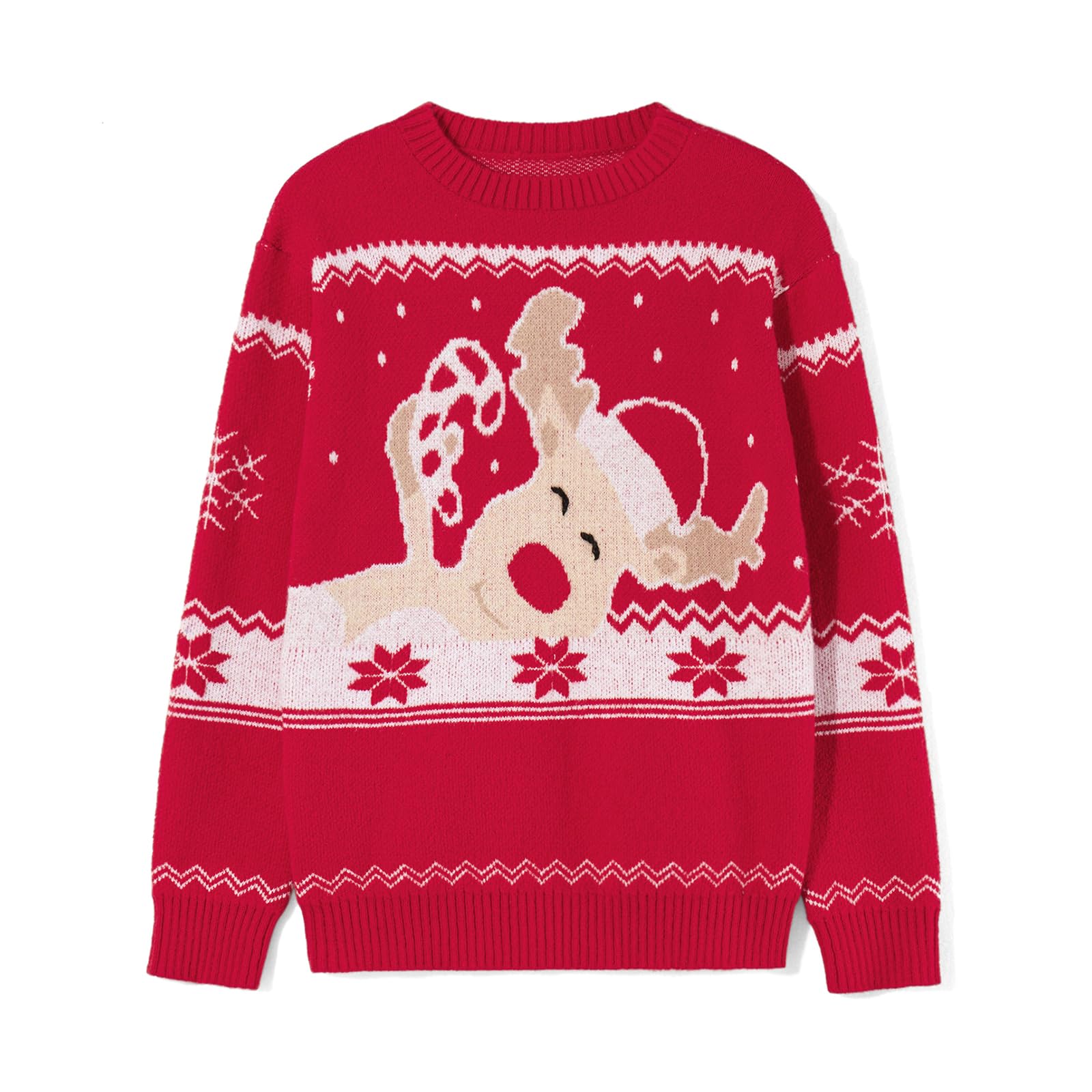 Maglione natalizio abbinato con renna e fiocchi di neve con stampa brutto maglione a maniche lunghe