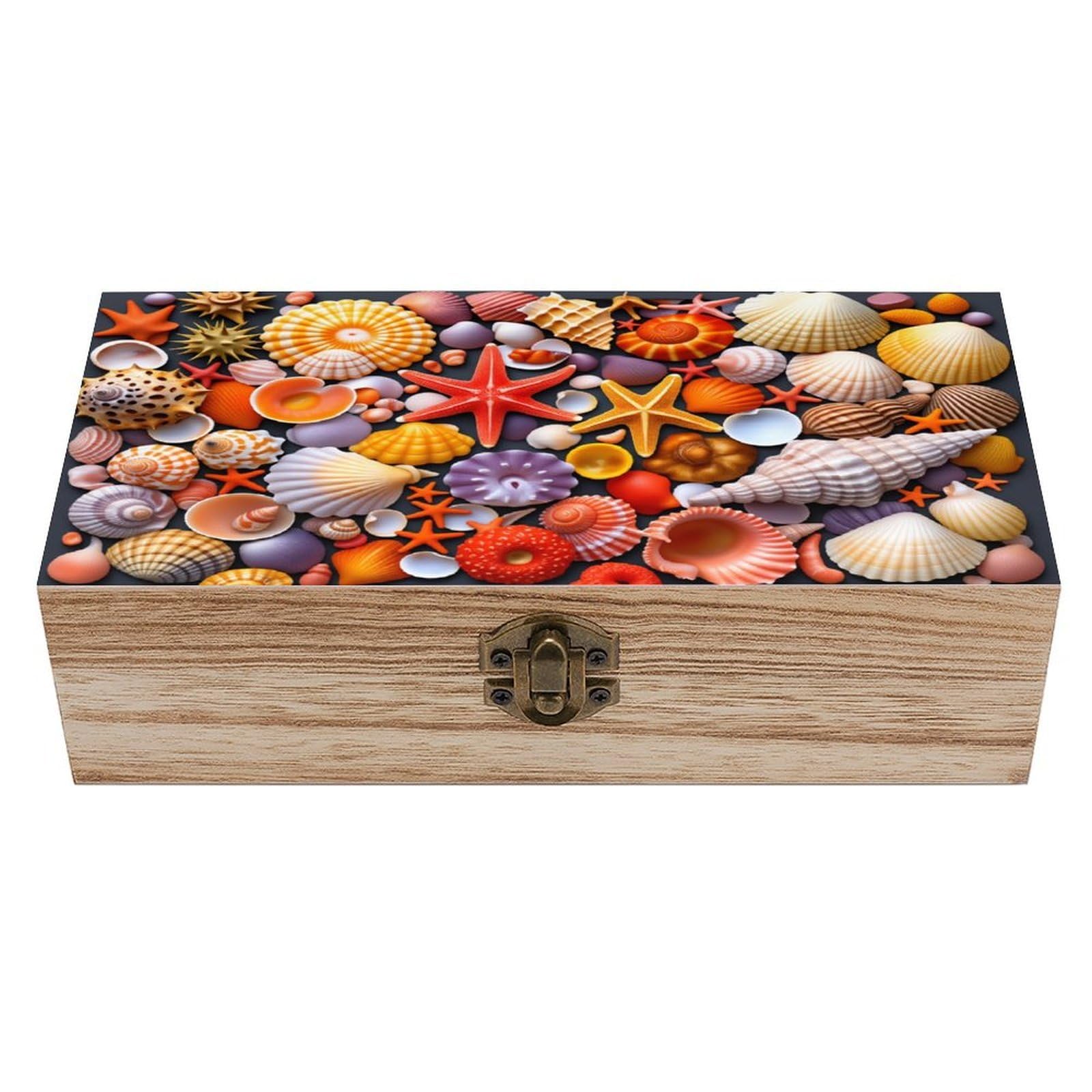 asbwuo Cute Seashell & Starfish Vintage Wooden Keepsake Box