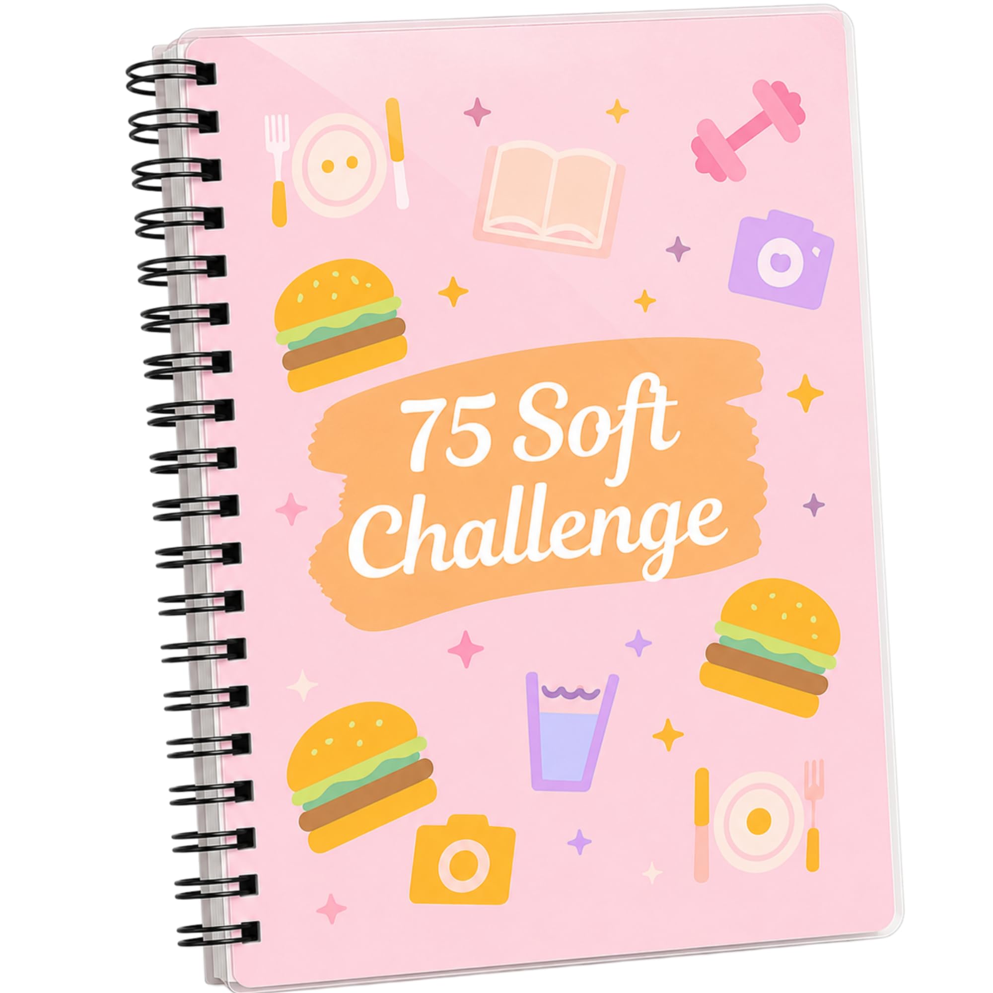 75 Soft Challenge Planner da donna, formato A4, spirale 75 Soft Challenge Journal, libro sfide morbido da 75 giorni con copertina impermeabile in PVC, tracker giornaliero delle sfide morbide 75