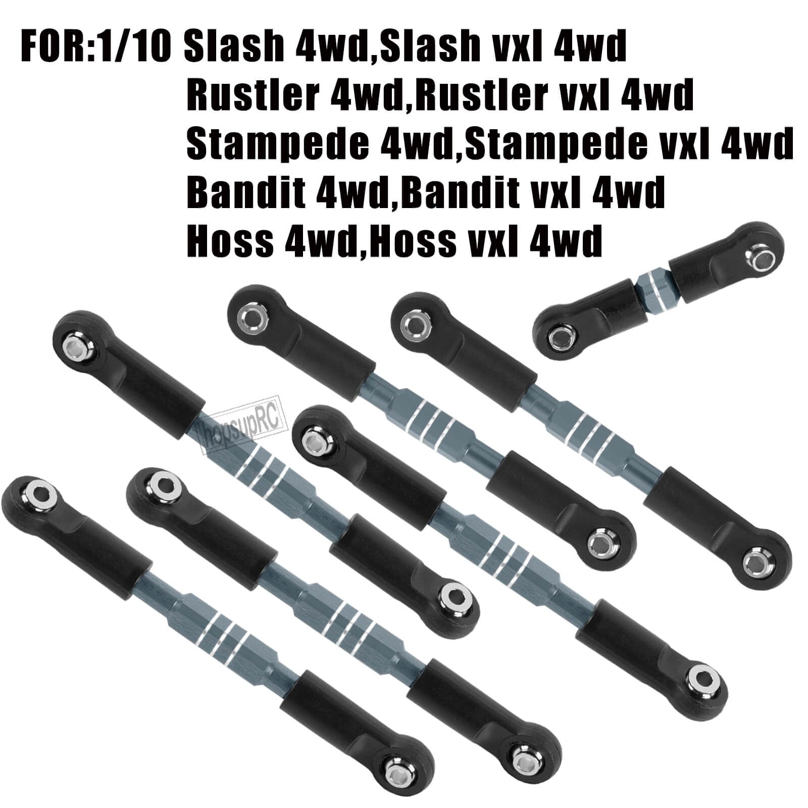 hopsupRC RC Upgrades Part Adjustable Turnbuckles Camber Links Toe Link for 1/10 Slash/Rustler/Stampede/Bandit VXL 4WD 4X4.Alloy Front&Rear Link Set,Titanium