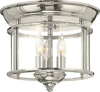 Hinkley Gentry Traditional Three Light Flush Mount, Polished Nickel