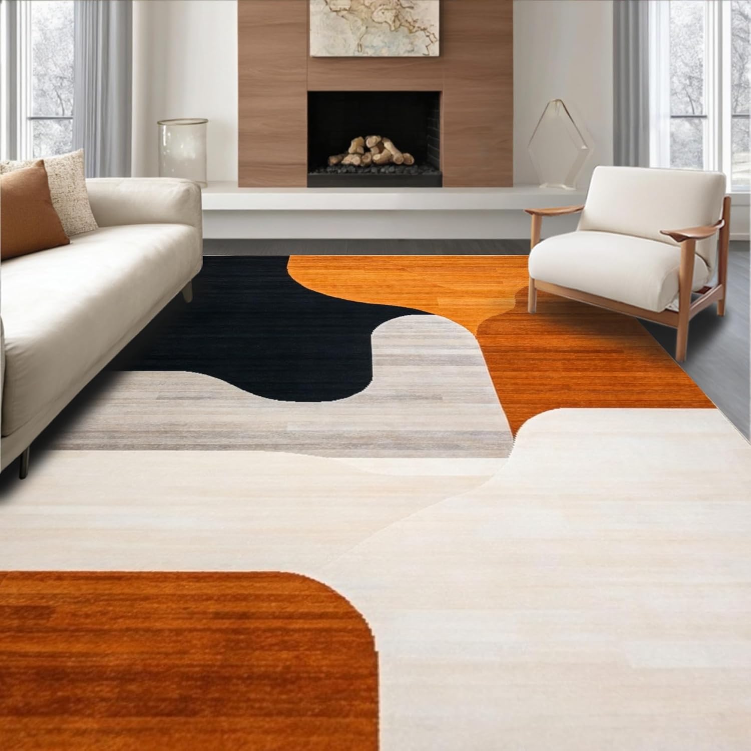 8'x10' Washable High Traffic Area Rug, Black Orange Abstract Geometric Shape, Flatwoven Area Rugs for Living Room, Bedroom (Orange, 8x10)