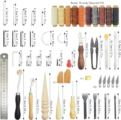 Vista 4 de PLANTIONAL Kit de costura de reparación de tapicería y trabajo de cuero, 96 piezas, kit profesional de artesanía de cuero, kit de costura resistente
