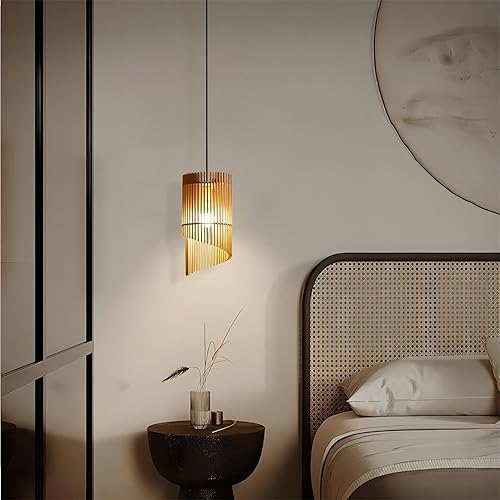 Miniatura 6 de LIGHTLAND Lámpara colgante estilo Wabi-sabi de 7.9 pulgadas, lámpara colgante de madera, lámpara colgante de estilo japonés vintage, lámpara