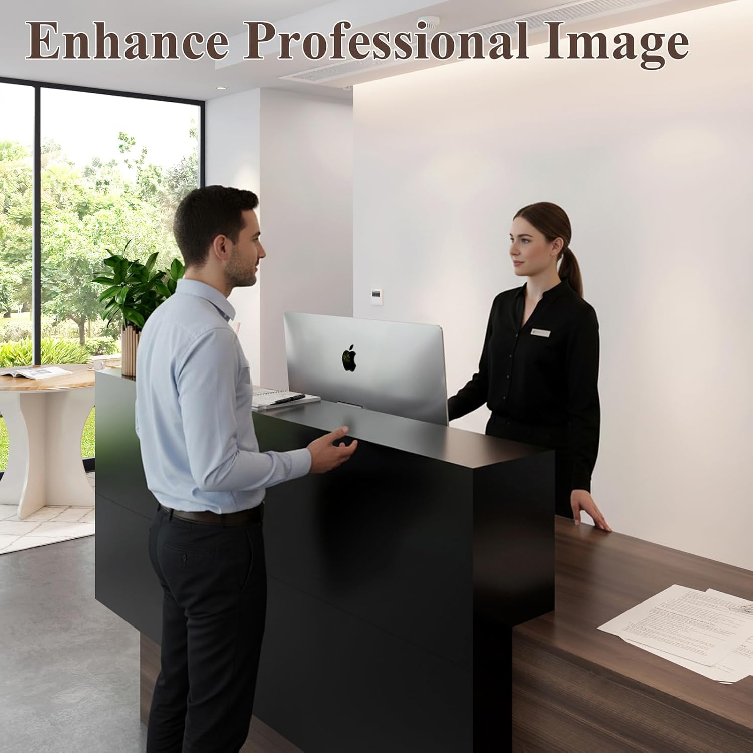 Modern Reception Desk for Office Lobby, Executive Front Desk Counter with Privacy Panel, Commercial Reception Table for Salon, Clinic & Corporate Waiting Area (71IN)