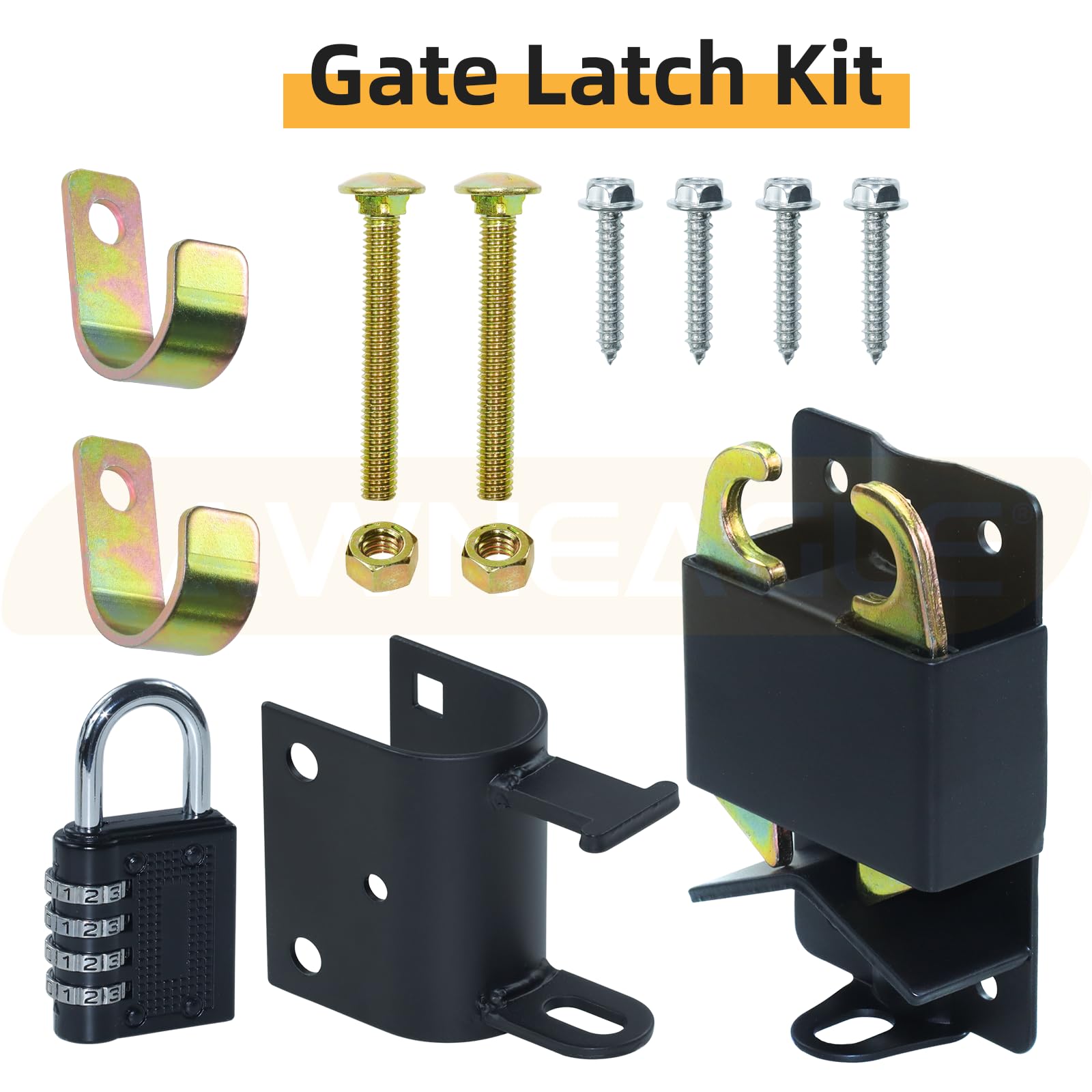 S16100700 - Pestillo de puerta de dos vías con cerradura para puertas de metal con tubos de 1-1/4 pulgadas a 1-1/2 pulgadas de diámetro con cerradura de combinación negra de 4 dígitos, fácil