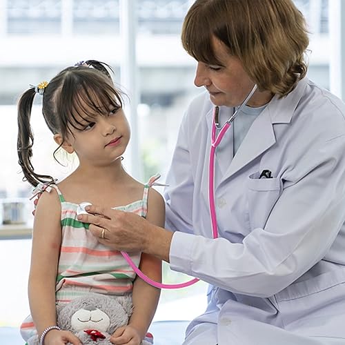 Miniatura 3 de Zcaukya Estetoscopio para niños, paquete de 2 estetoscopios de enfermería de trabajo real para niños, juego de rol, juego de médico, azul y rosa