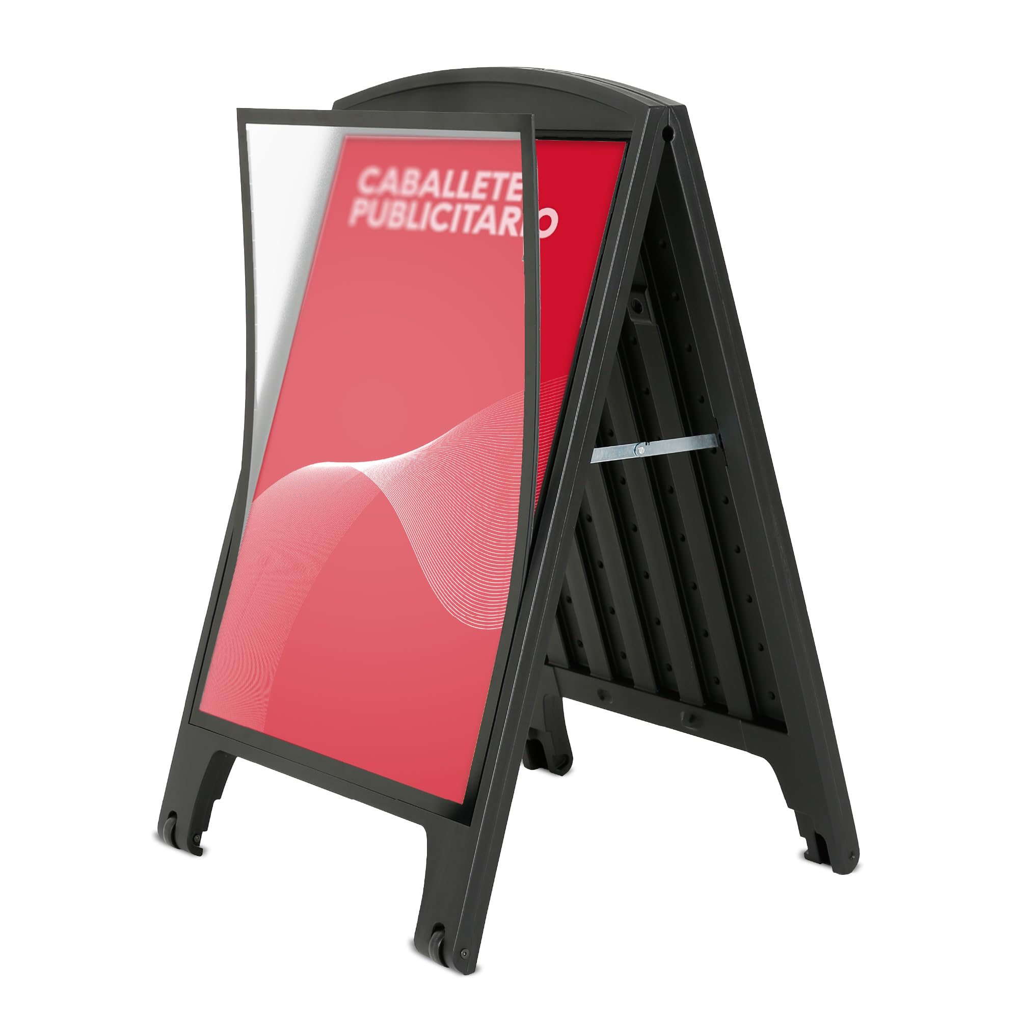 Caballete Publicitario de Acera | Expositor Plegable de Plástico con Asa y Cubierta Antirreflejos | Apto para Carteles en Hostelería y Comercios