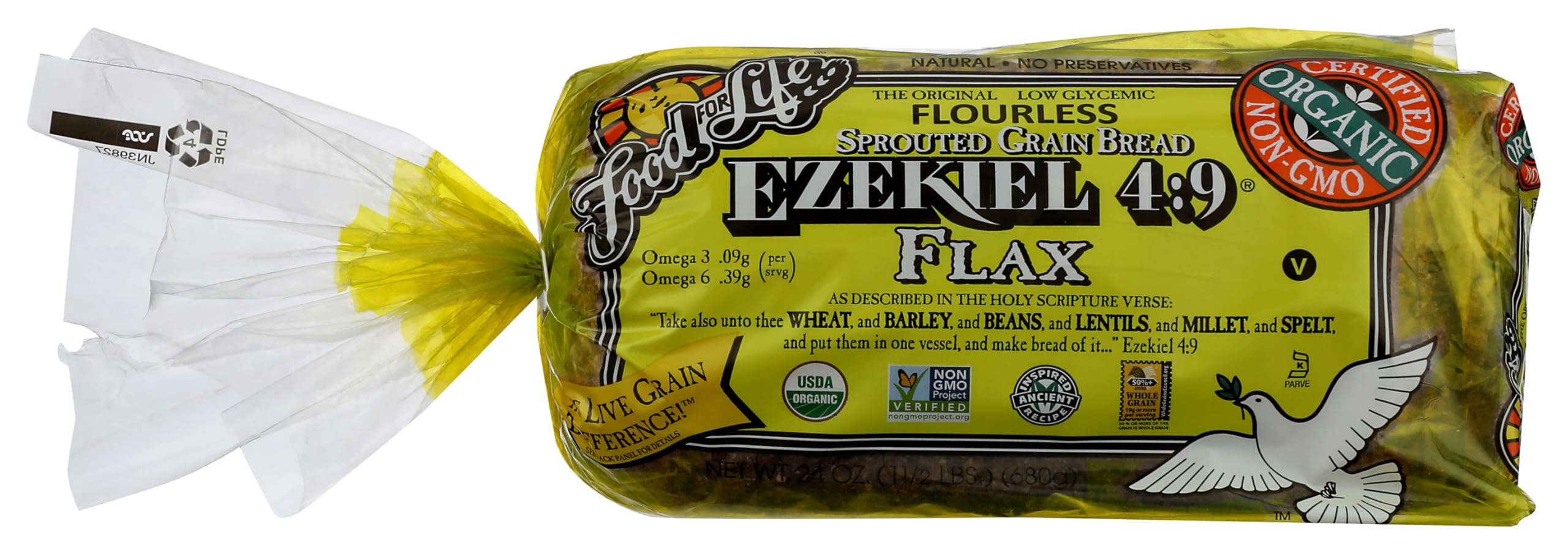 Food For Life Flourless Sprouted Grain Bread, Flax, 24 oz (Frozen)