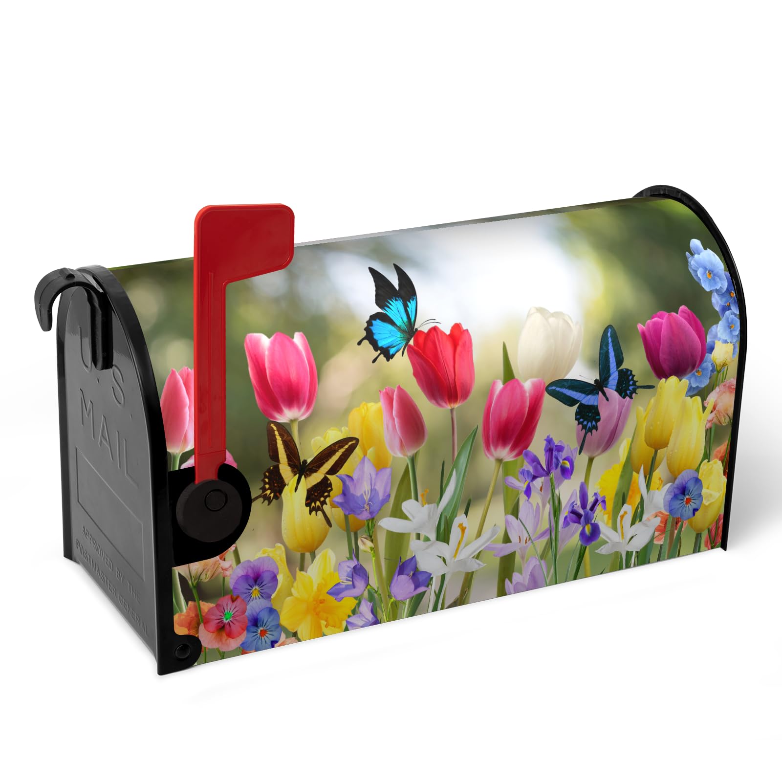 Dacawin Spring Tulip Mailbox Covers Magnetic Oversized Spring Flowers Mailbox Wraps Large Size 25.5" X 21" Summer Butterfly Floral Resistant Post