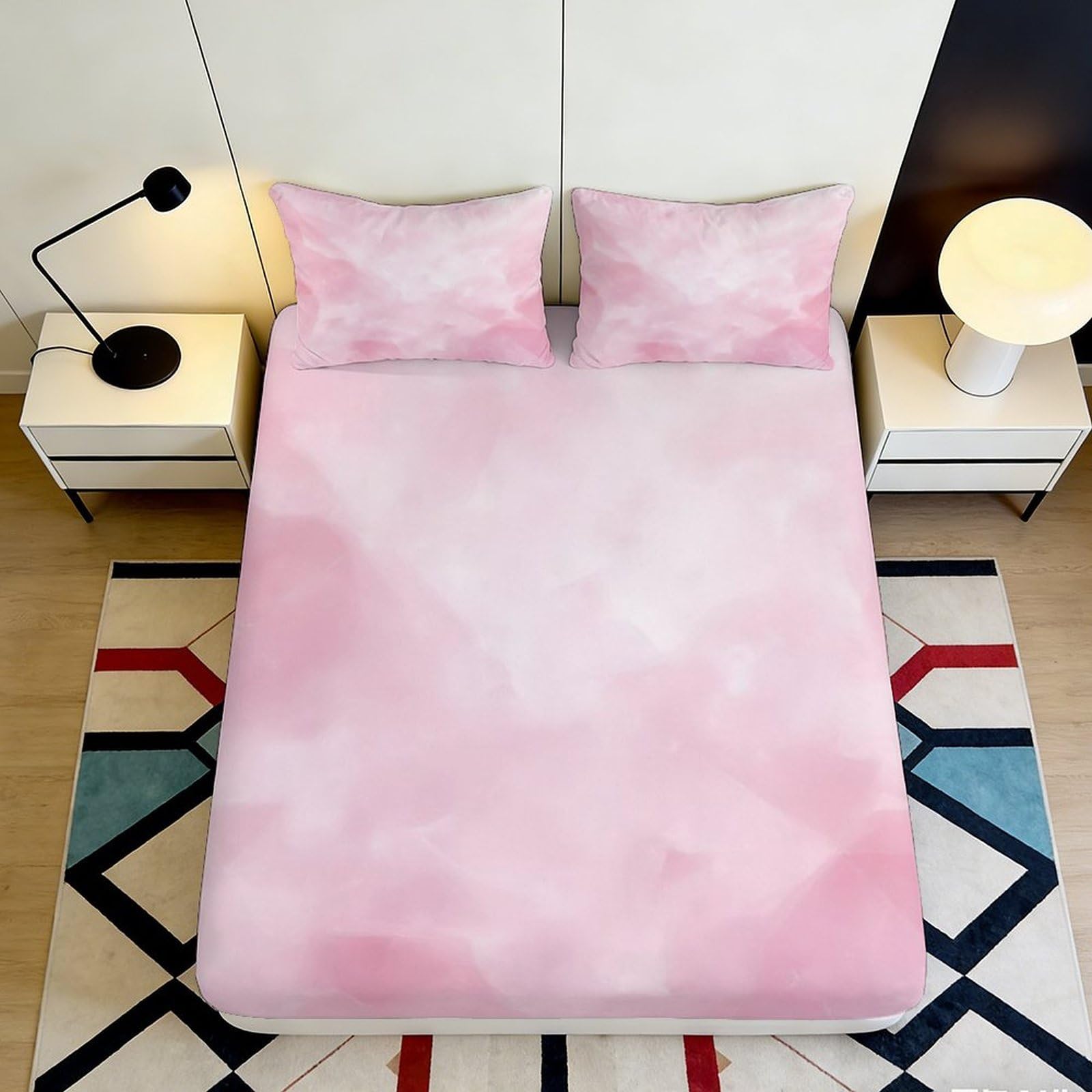 3D Printed Pink Gradient Fitted Sheet Microfiber Deep Pocket Non-Slip Bedroom Bedding Pink Mattress Fitted Cover Washable for Adults 200x200x25cm 90x200x25cm