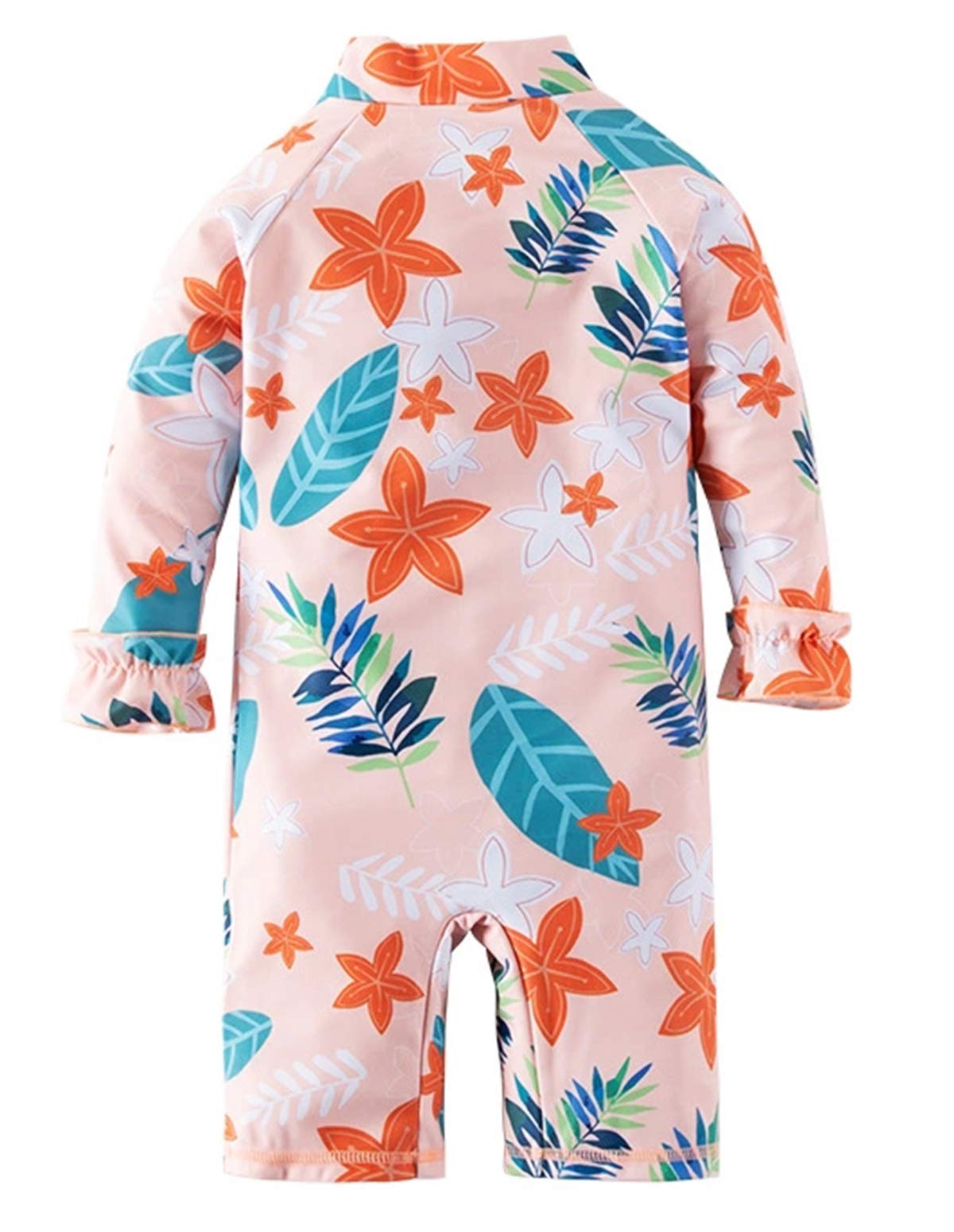 Styles I Love Little Girls Floral Print One-Piece Rash Guard Swimsuit with Sun Hat 2pcs Set Peach Bathing Suit Beach Swimwear (4T)