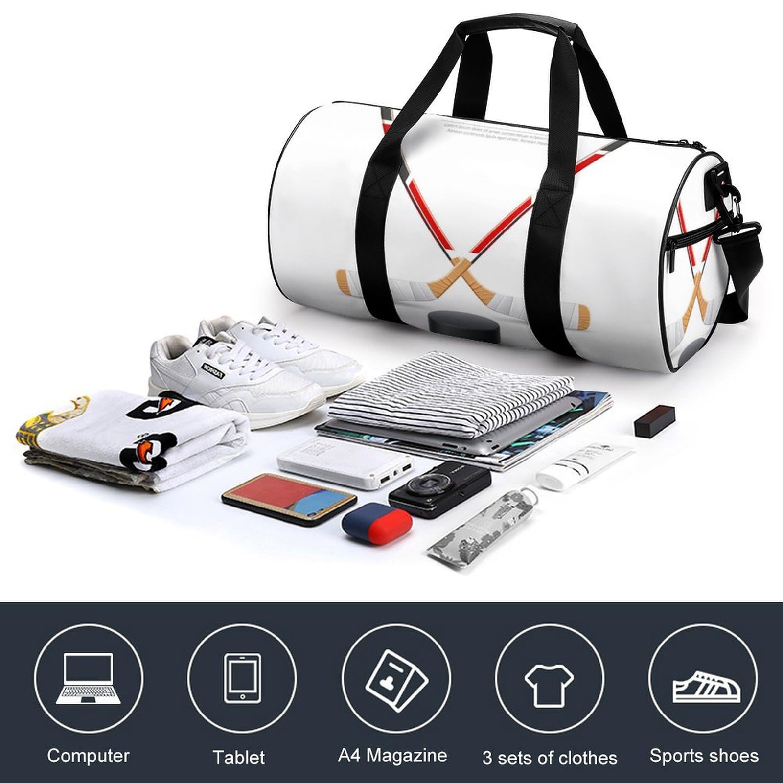 Hockey sur Glace Sac De Sport Gym Sac De Voyage Sac Week-End Duffel Bag pour Camping Randonnée Voyage 45x23x23cm