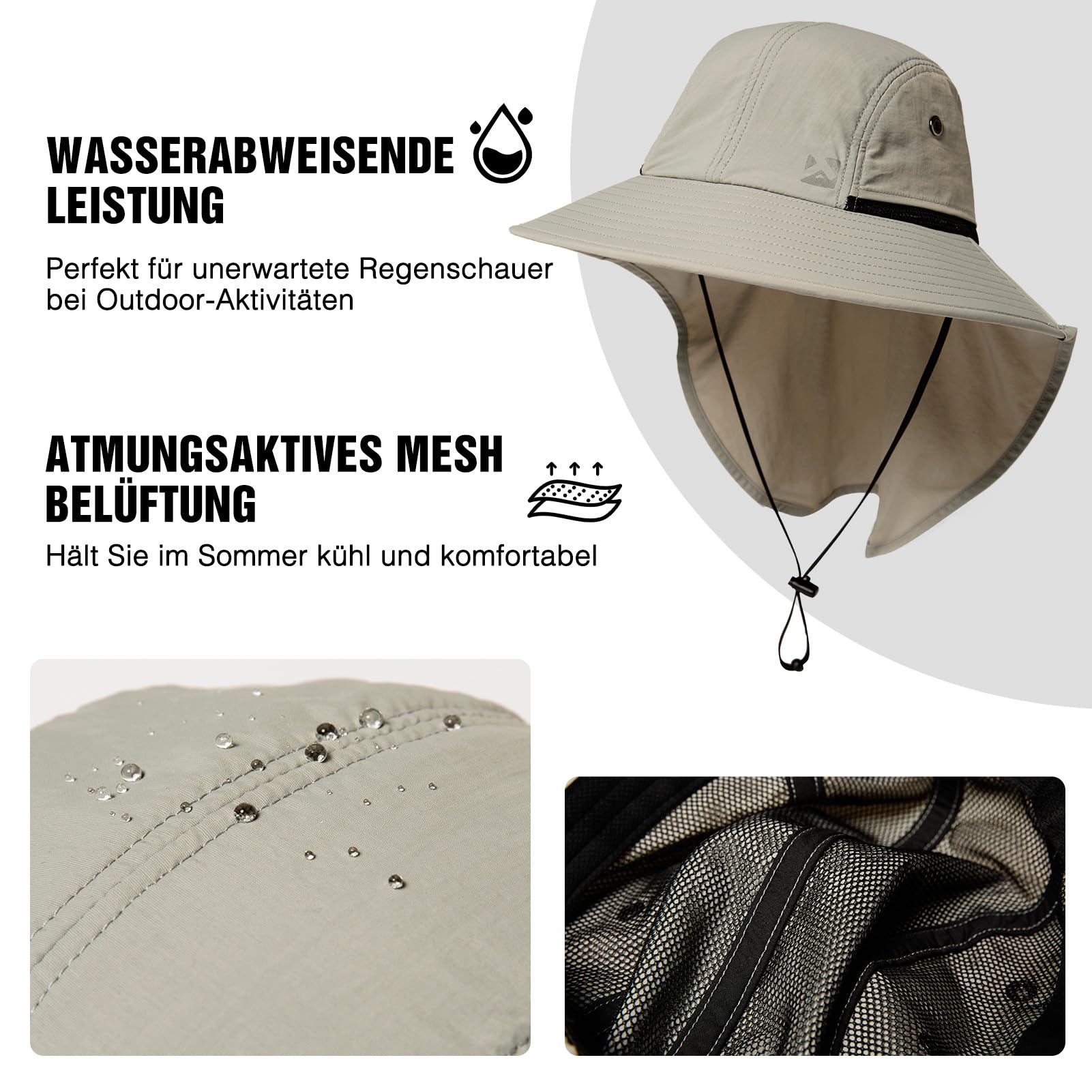 TOP-EX XL/XXL wodoszczelny kapelusz przeciwsłoneczny, męski, szerokie rondo, ochrona przed słońcem, czapka outdoorowa, trekkingowa, z ochroną karku, na lato, składana
