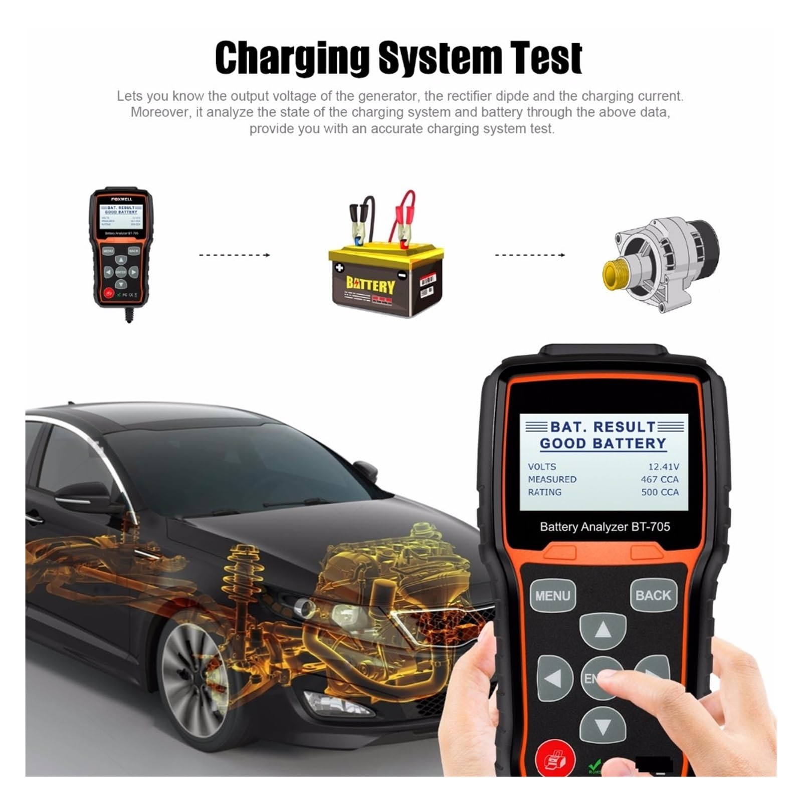 Analizador y comprobador de baterías de Coche de 12 V, 100-2000 CCA, Carga de 24 V, Herramienta de Prueba del Sistema de Carga y Arranque de automóviles y Camiones, detec