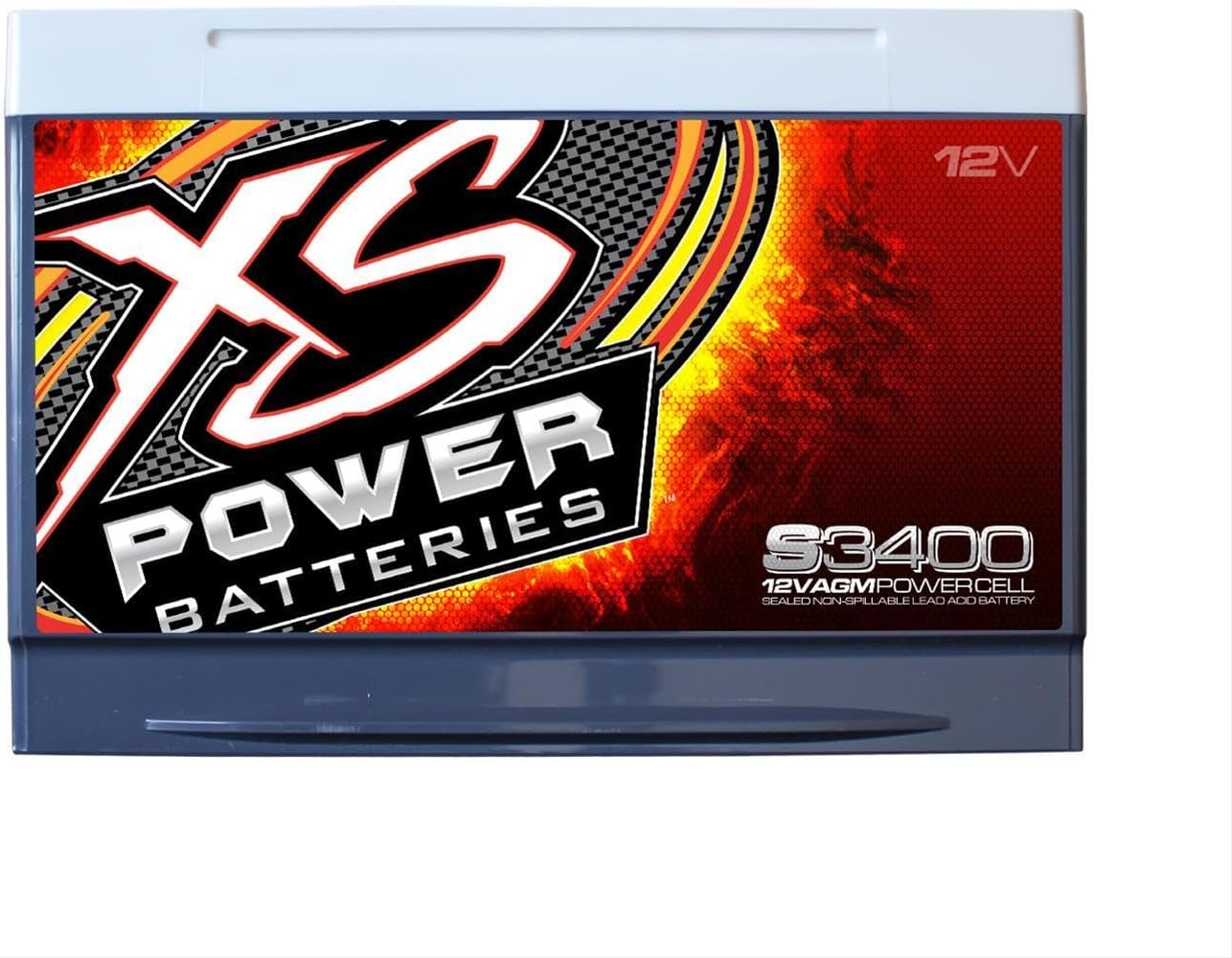 XS Power S3400 3300 Amp AGM Racing Battery with 580 & M6 Terminal Hardware - Group 34 12 Volt 80Ah 1150CA Deep Cycle AGM Powercell for Performance Race Cars