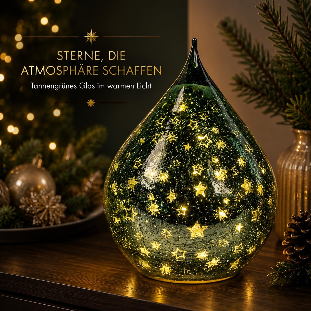 formano Dekoracyjne krople LED 21 cm jodła zielona ze szkła z timerem 6 h