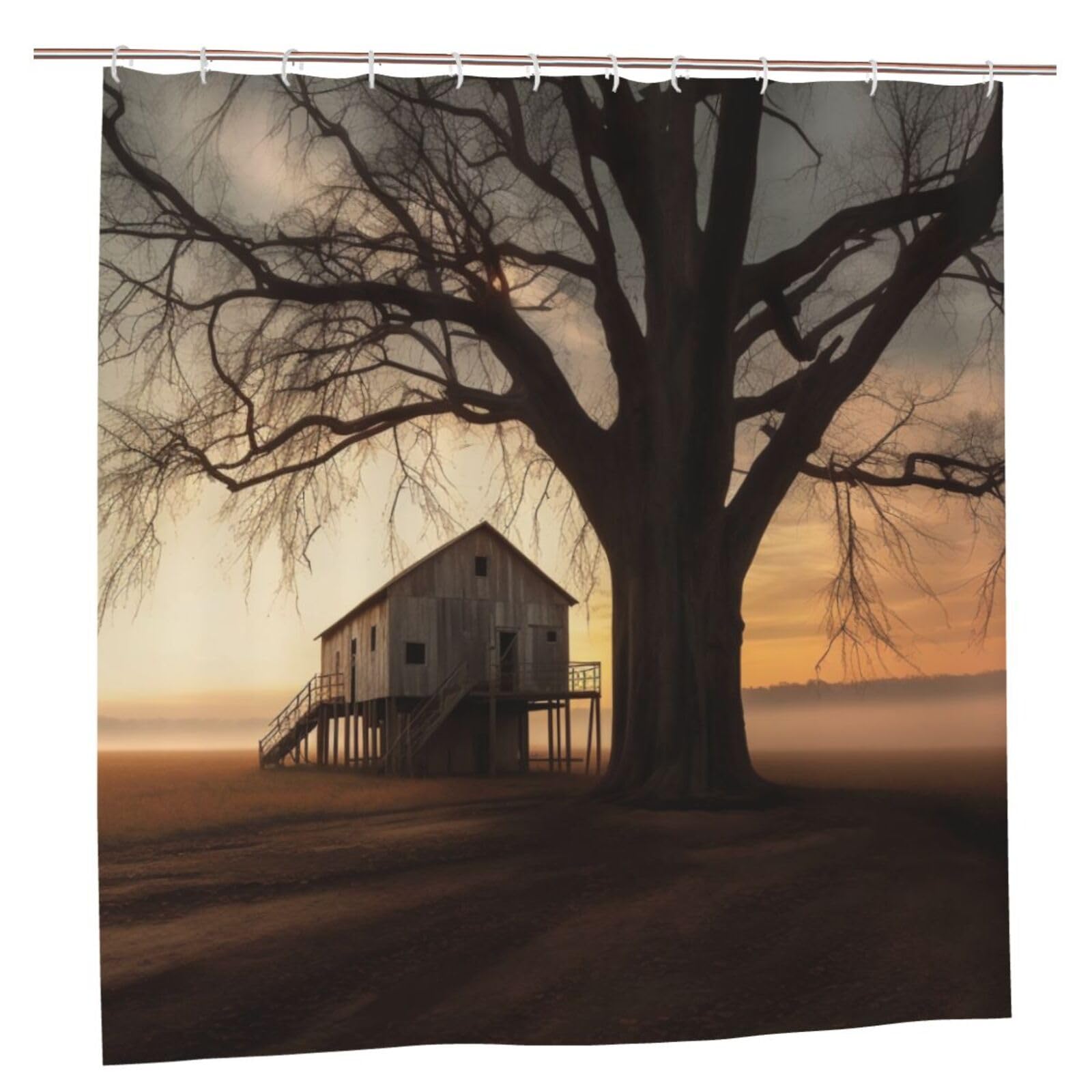 BWWHCCTI Sunrise Print Printed Shower Curtain With 12 Plastic Hooks Opaque Quick Drying Waterproof Shower Curtains Sets For Bathroom 183x183 CM