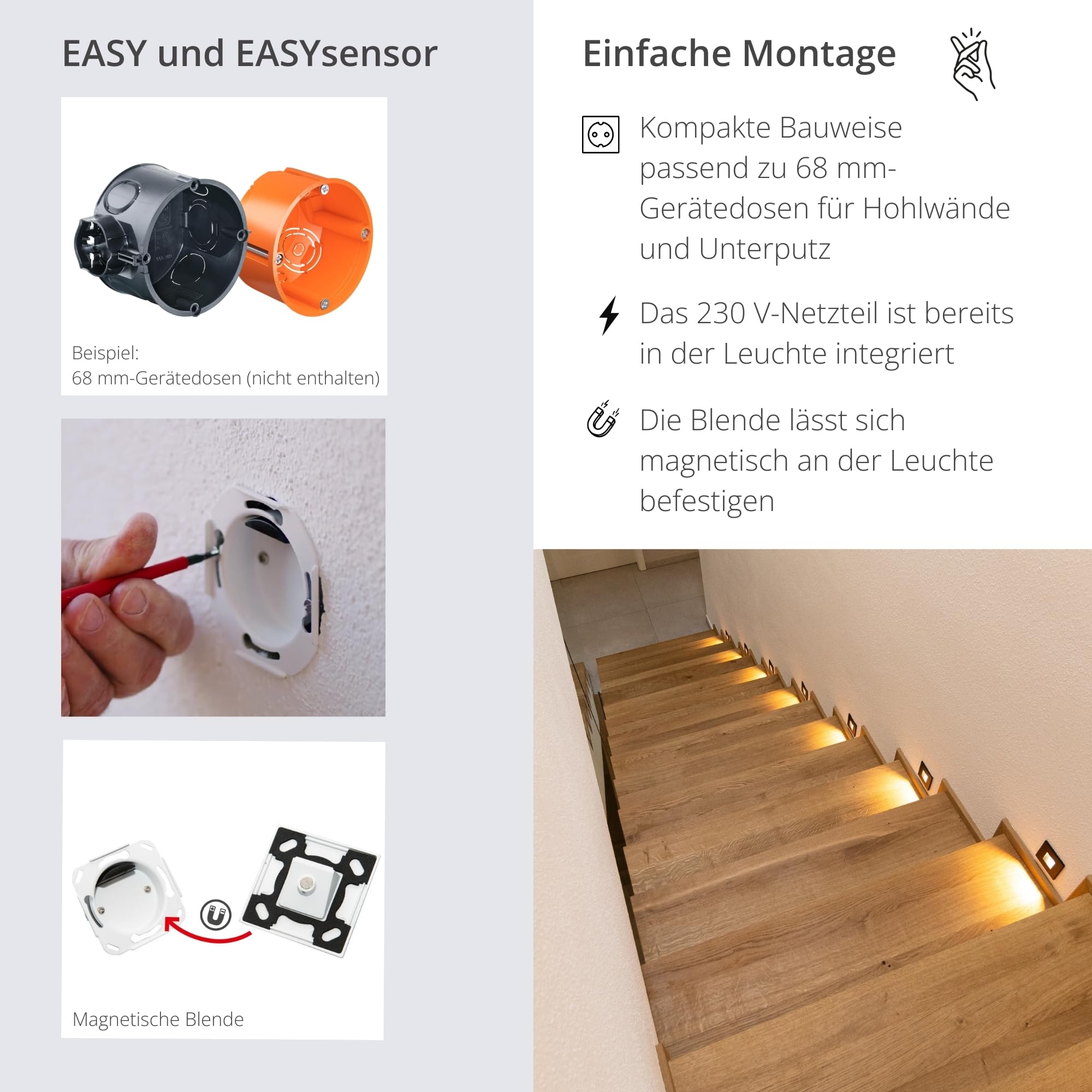 Treppenleuchte EASY 1,5 W 3000K warmweiß | weiß | Mit Sensor