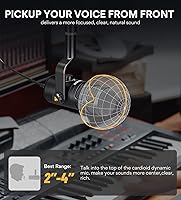 Vista 3 de Micrófono Dinámico USB MAONO, Micrófono de Grabación de Podcast con Botón de Ganancia, Plug & Play, Estructura Metálica, Tecnología de Aislamiento