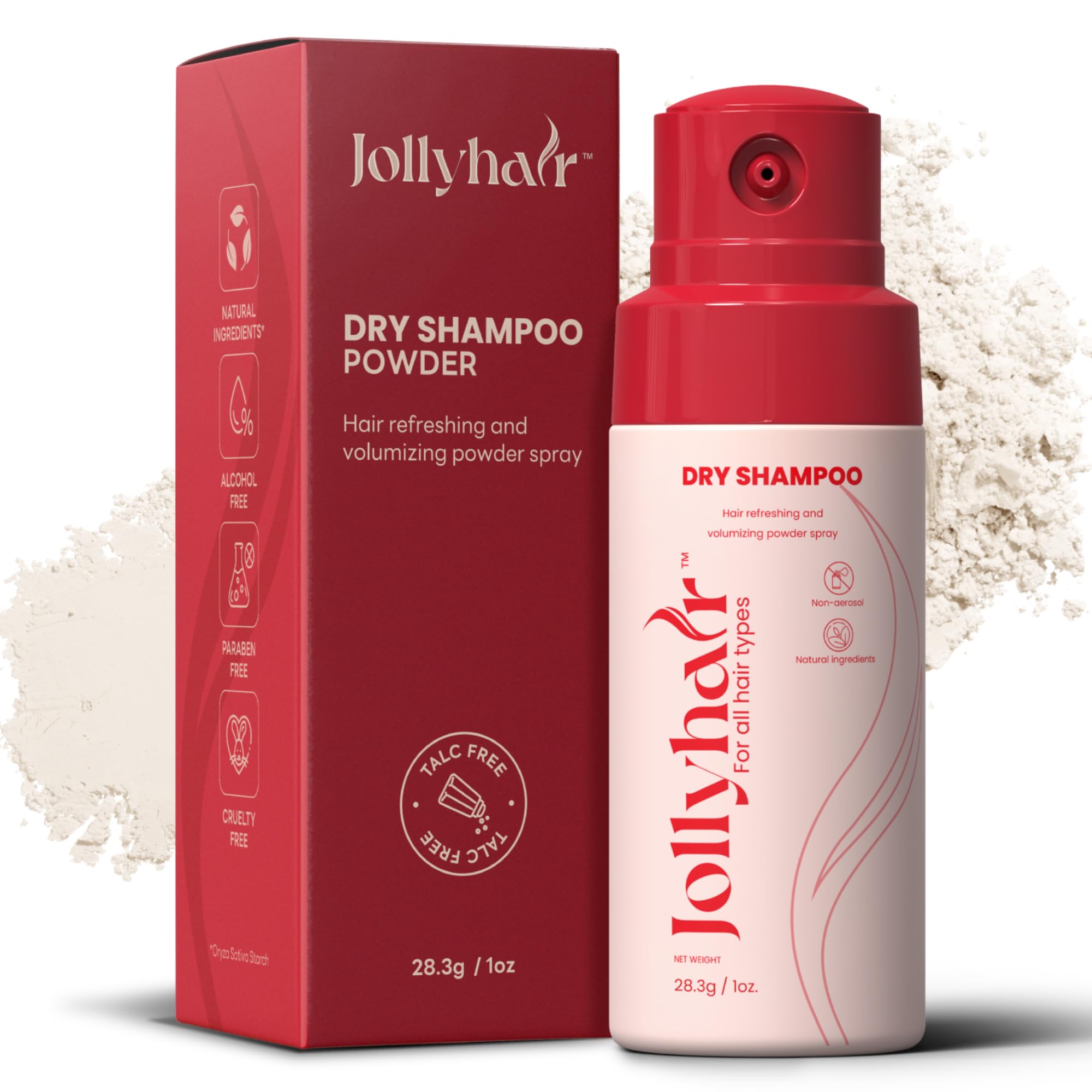 Natural Non-Aerosol Dry Shampoo Powder Spray with Zinc | No Benzene, Talc-Free, No White Residue | Volumizing Oil Absorber | Refillable, Travel Size, All Hair Types & Colors, 1 Oz