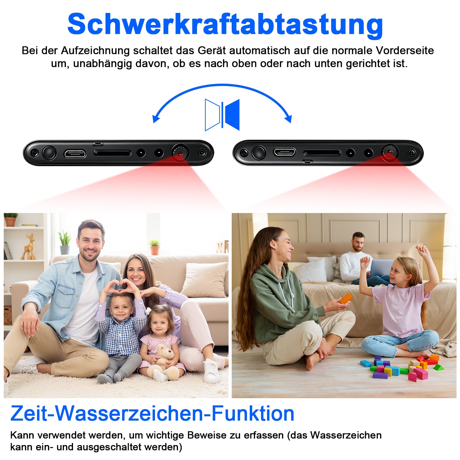 Mini HD 1080P Kamera,Powerbank Kleine Kamera 5000mAh mit Akku 3-in-1-Kabel,Videokamera mit Schwerkraftsensor ＆ Nachtsicht für Innen, Außen