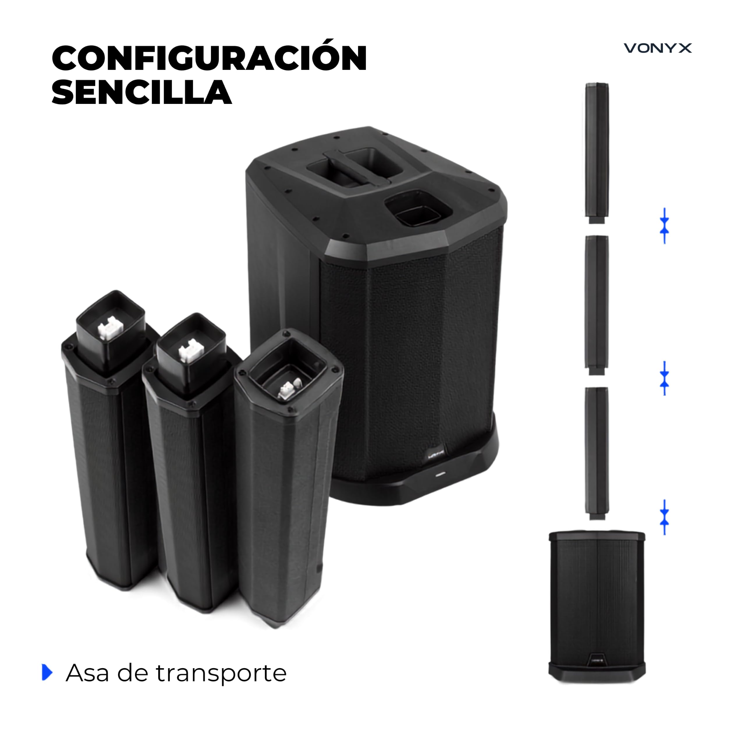 Vonyx VX808 – Sistema de Sonido Activo 320W con subwoofer de 8”, Bluetooth, USB, entradas XLR, emparejamiento inalámbrico, Altavoz Profesional para DJ, Eventos y presentaciones, Color Negro