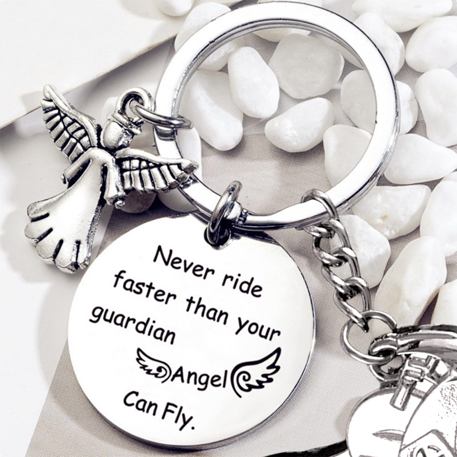 Portachiavi Da Viaggio Angelo Custode - 'Be Safe Have Fun Come Home' - Argento, Acciaio Inox - Regalo Per Coppie, Amici E Viaggiatori - 2