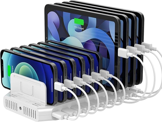 Charging Station for Multiple Devices, Unitek 160W 10 Port USB Charging Station Dock & Organizer with PD 60W and QC3.0, Multi Device Charging Station for Laptops, Phones, Tablets, and More