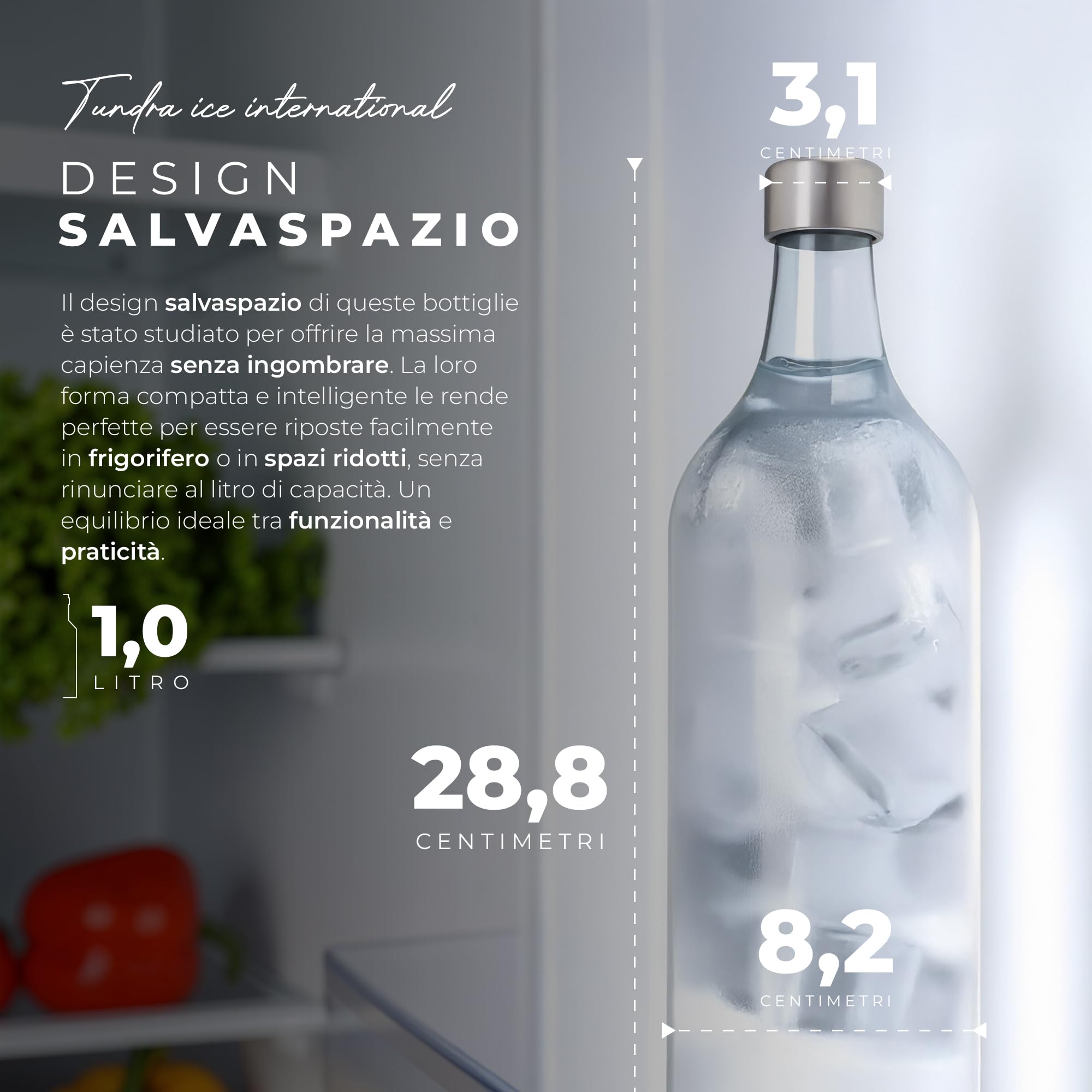 TUNDRA - Set 6 Bottiglie Vetro 1 litro - con 6 Tappi a Vite e 1 Imbuto | Linea ELVIA | Bottiglie da Tavola in Vetro: Resistenti, Lavabili in Lavastoviglie e BPA-Free - Per Acqua, Succhi, Bevande