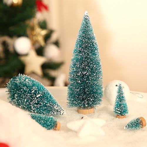 Miniatura 16 de SATINIOR 60 piezas de mini árbol de Navidad artificiales de sisal árboles de nieve, cepillo para botellas, árboles de Navidad, adornos de pinos
