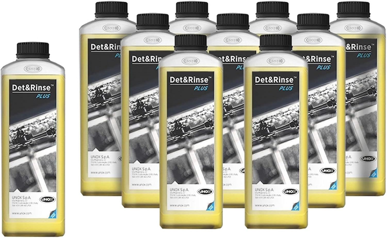 Detergente professionale per forno Unox DET&RINSE Ultra Plus, 10 × 1 l, per pulizia automatica, prodotto speciale per ammortizzatori combinati e forni ad aria calda Mind.Maps ChefTop BAKERTOP