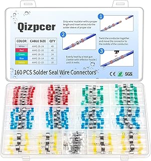 160 Pcs Solder Seal Wire Connectors Kit, Electrical Connectors Heat Shrink Wire Connectors Waterproof Electrical Cable Butt Terminals for Marine Automotive Trailer RV Boat Truck Wiring