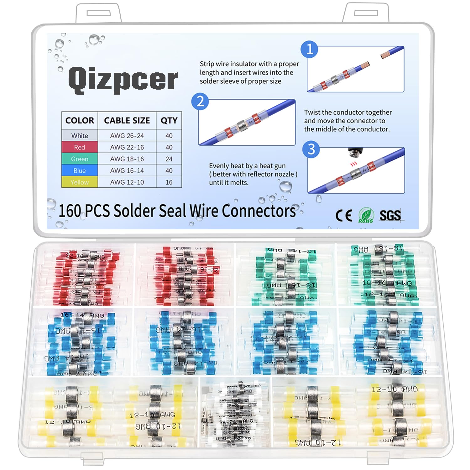 160 Pcs Solder Seal Wire Connectors Kit Electrical Connectors Heat Shrink Wire Connectors Waterproof Electrical Cable Butt Terminals