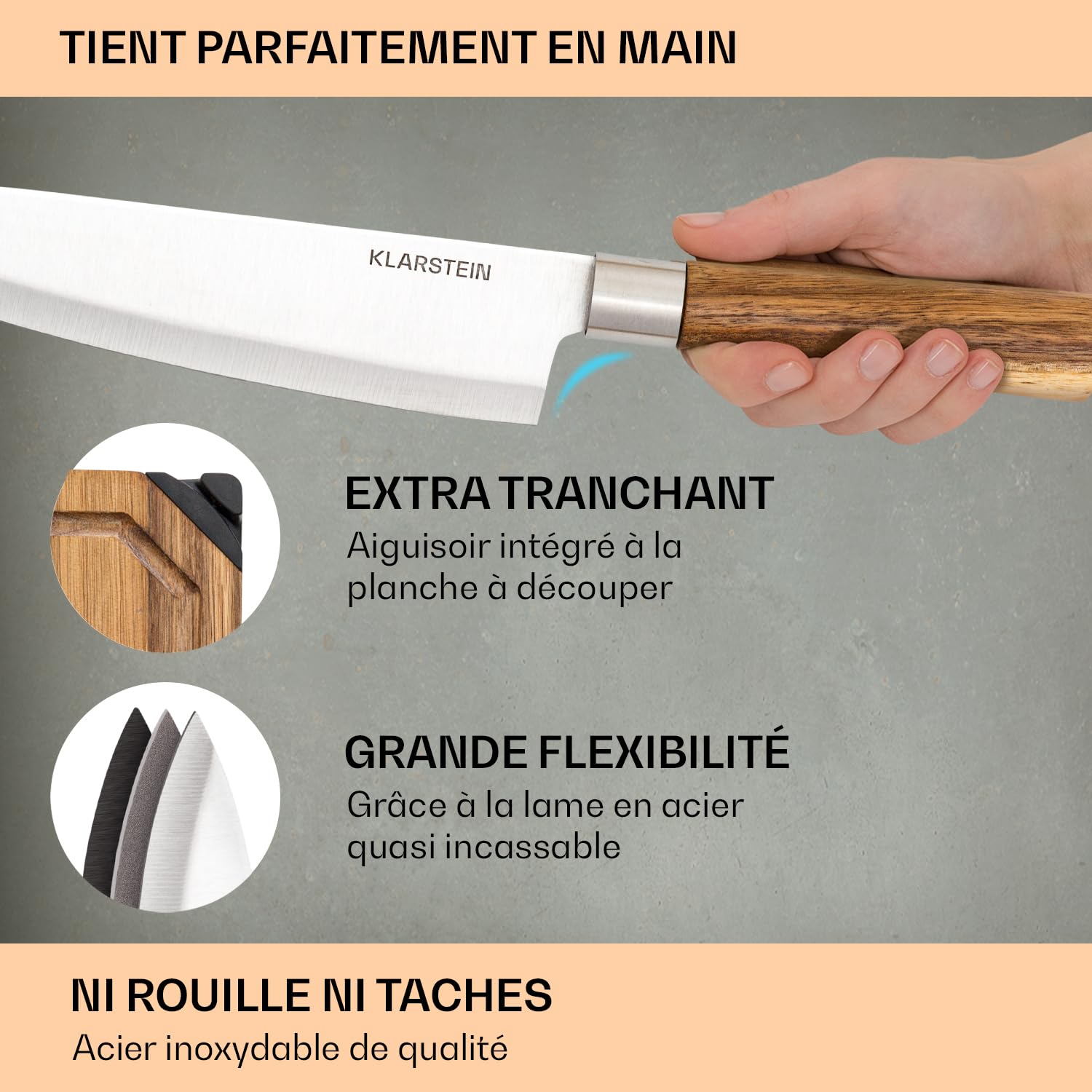 Zelite Couteau Cuisine, Ensemble de Couteau de Cuisine Professionnel avec Bloc, Set de 8 Couteaux de Support en Bois d'Acacia, Acier Inoxydable, Résistant Rayures, Ustensiles Blocs Couteaux