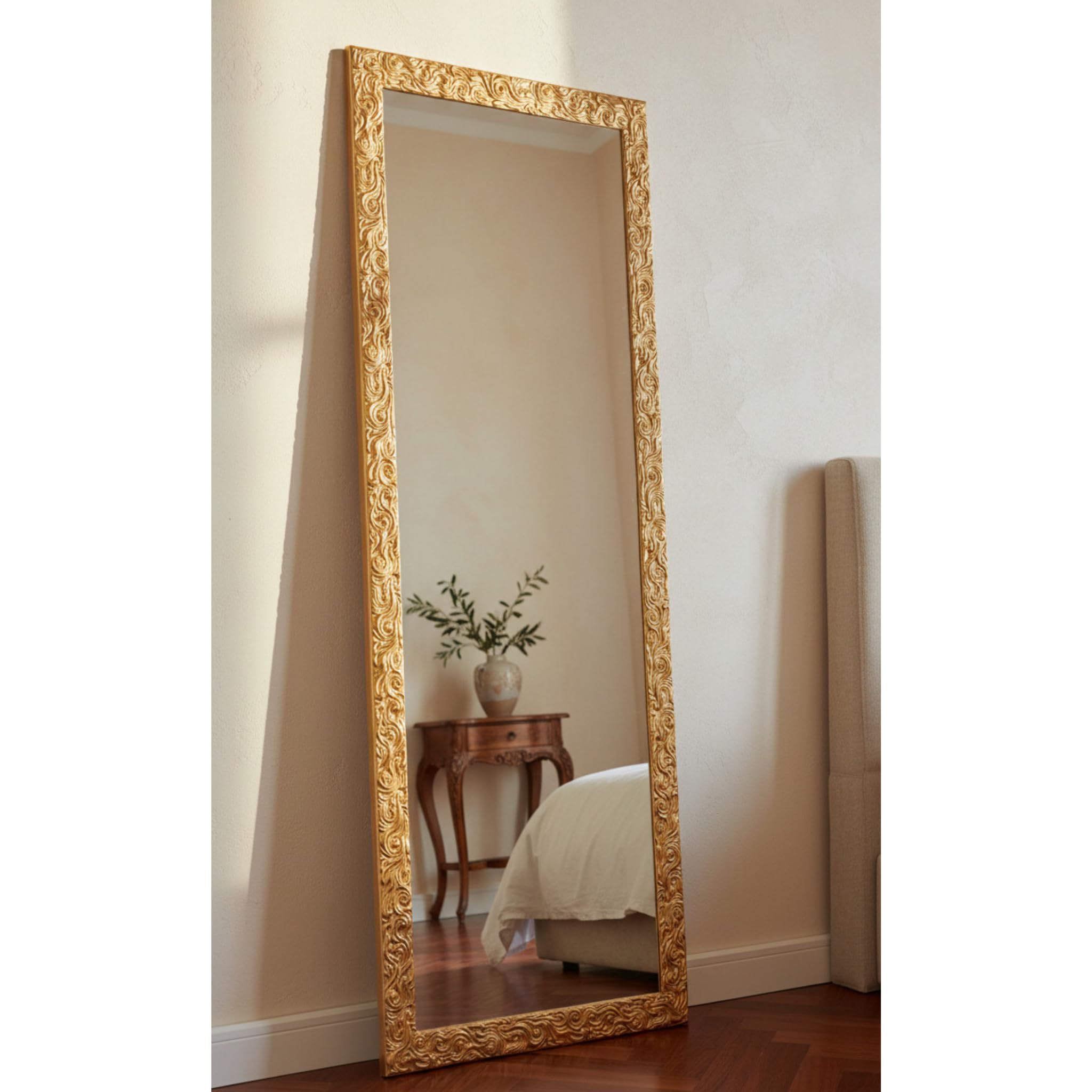 MO.WA Specchio da Parete Cornice Classica Legno Oro Antico cm. 55x145. da Appendere Verticale/Orizzontale o appoggio. Ingresso corridoio Camera da Letto Bagno Soggiorno .Made in Italy.