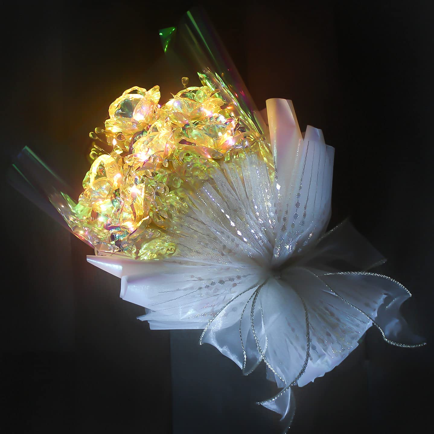 Amazon｜LOZIZI 光る オーロラブーケ LEDライト付き バラ 花束 女性