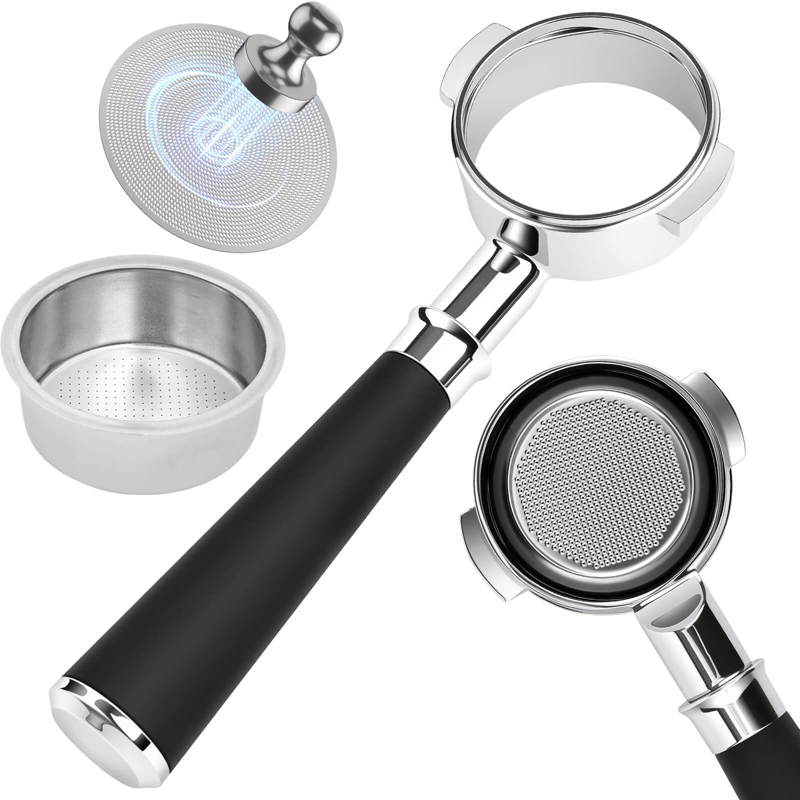Porte-filtre sans fond en acier inoxydable pour l'extraction de l'espresso