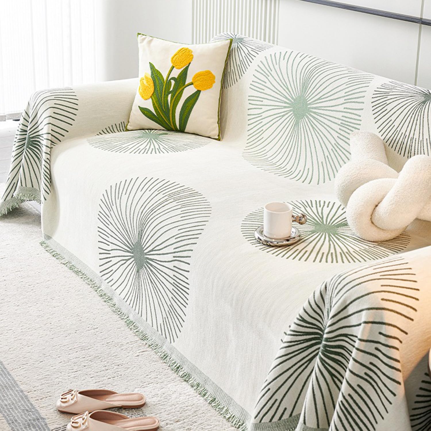 Funda de sofa de 3 plazas verde en chenilla suave reversible