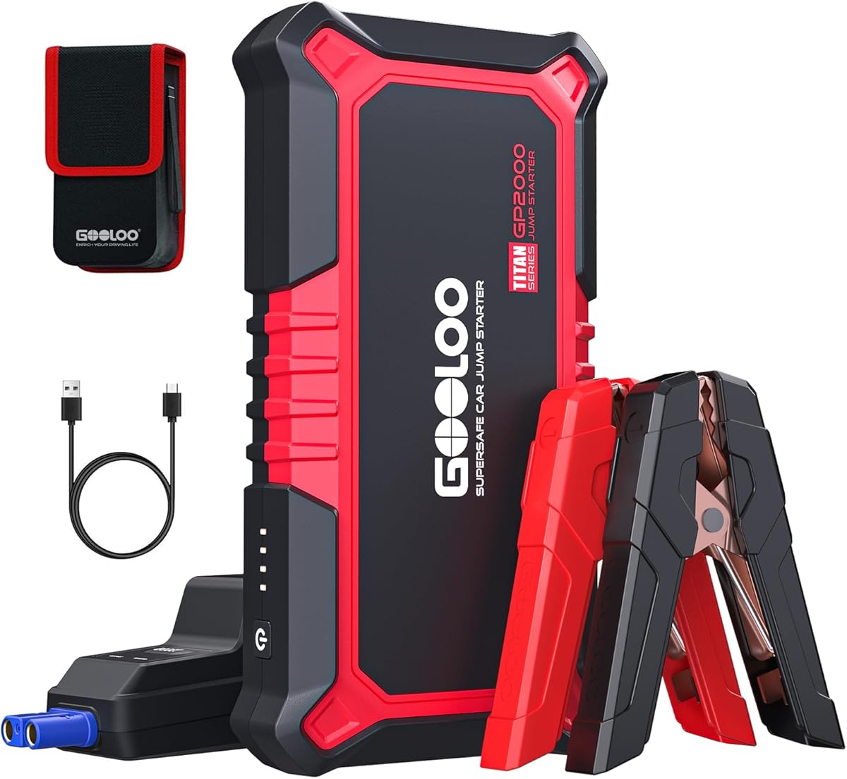 GOOLOO 2000A GP2000 12V Supersafe Draagbare Lithium-Accu Auto Starthulp Pack Startbooster, Jumpstarter, Acculader Powerbank en Intelligente Startkabel voor 8.0L Benzinemotor of 6.0L Dieselmotor