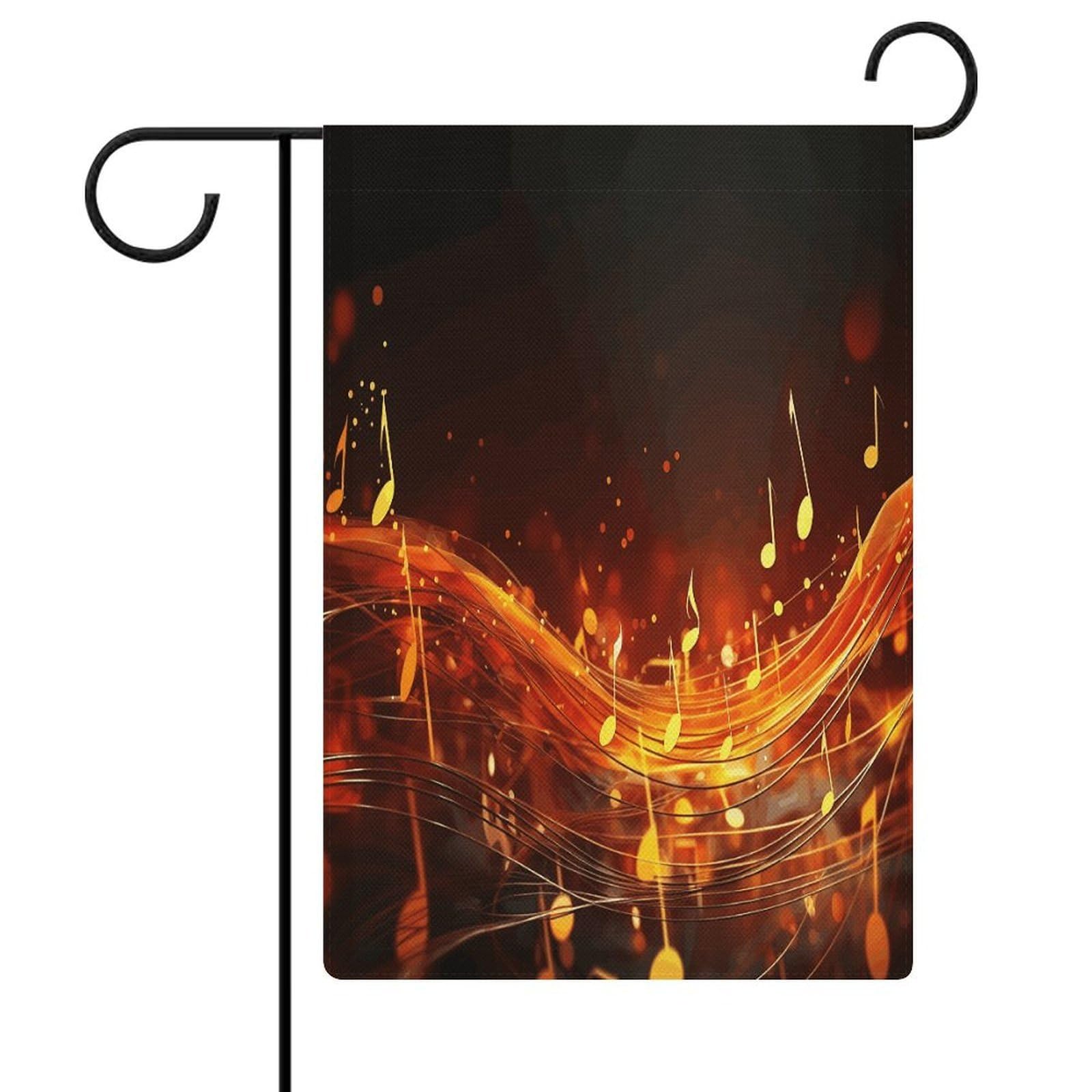 Bandera de jardín de verano fuerte y duradera con notas musicales de llama roja decorativa