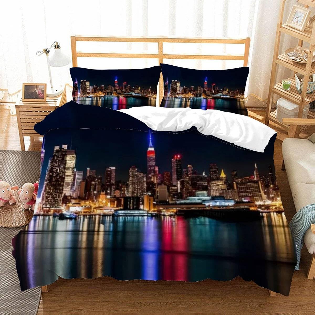 Housse de couette New York City 2 personnes 220x240 parure de lit microfibre