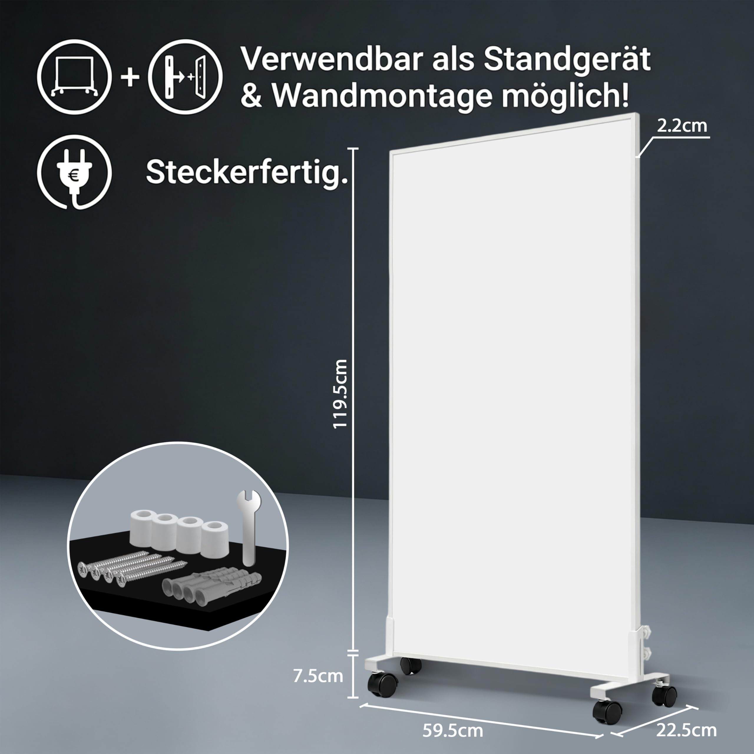 Infrarotheizung Standgerät 1000W mit Rollen, Bis 120°C in 1-3 Min, Bis 40% Energie Sparen, Mobil & Flexibel, Flüsterleise, V0-Schutz & Überhitzungsschutz, Für 10-25㎡