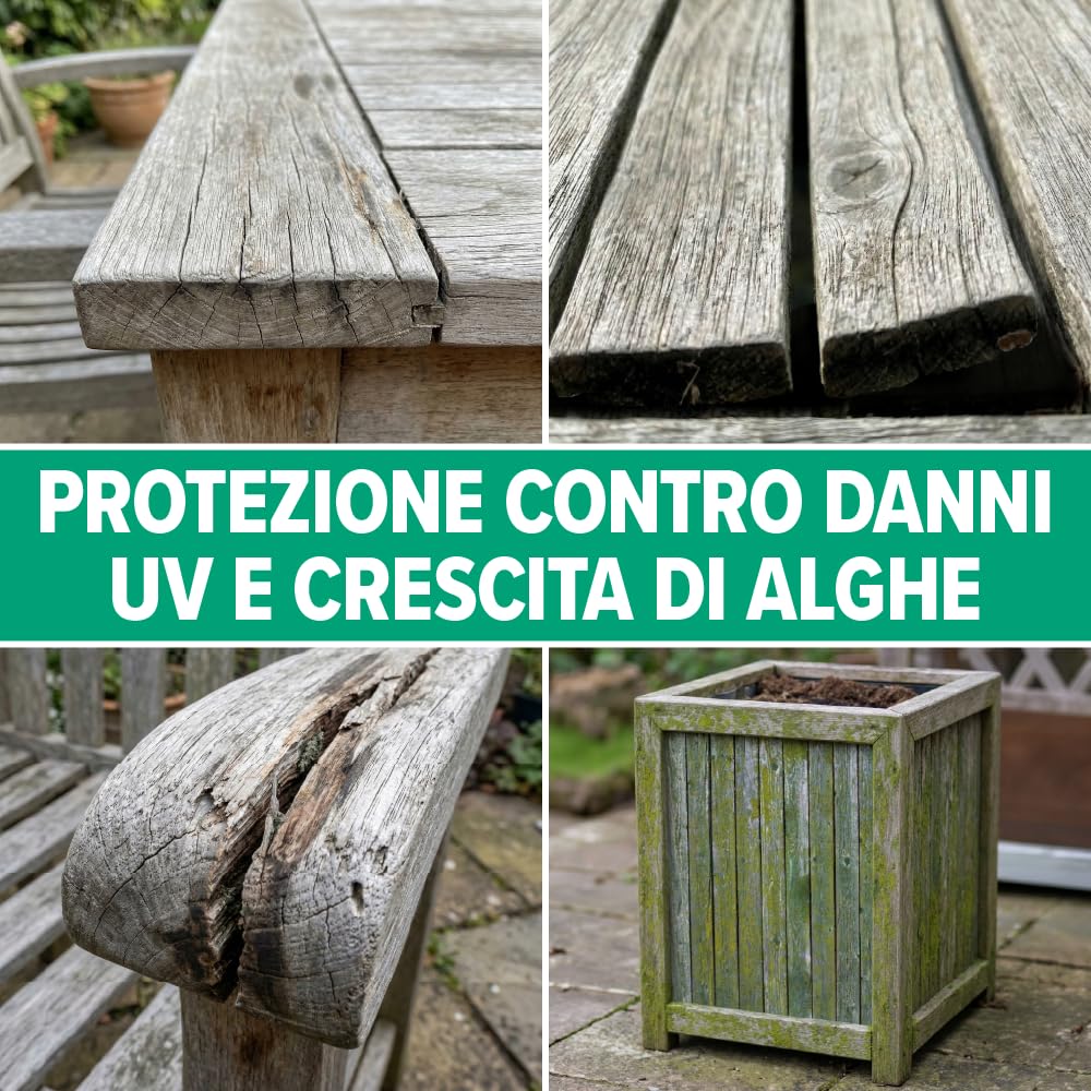 Roxil UV Olio per Legno 1L - Olio per Legno da Esterno - Pronto all'Uso Resistente ai Raggi UV, Impregnante Impermeabilizzante per Legno da Esterno, Cura del Legno Esterno