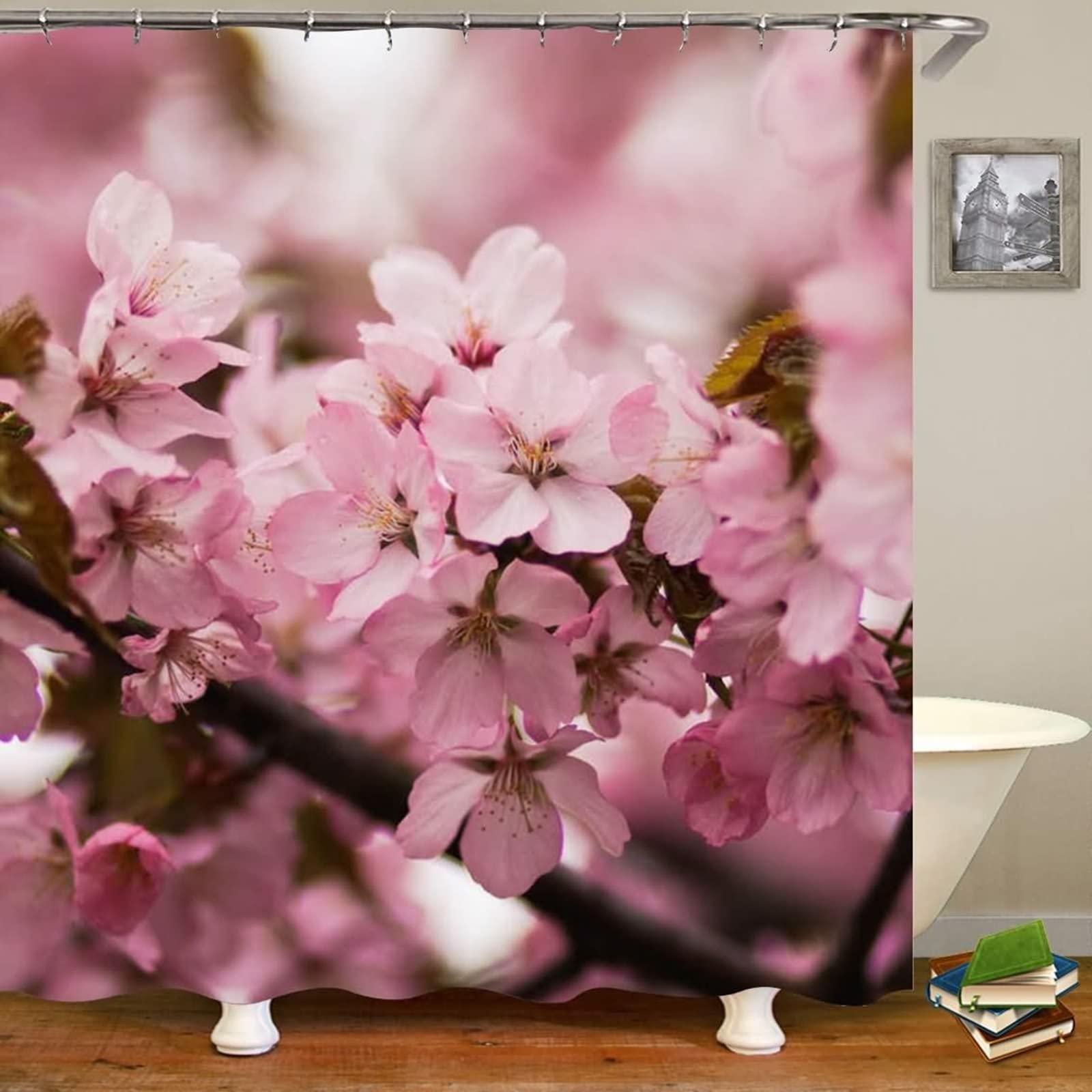Rideau de douche en polyester de qualité supérieure rose à motif fleuri