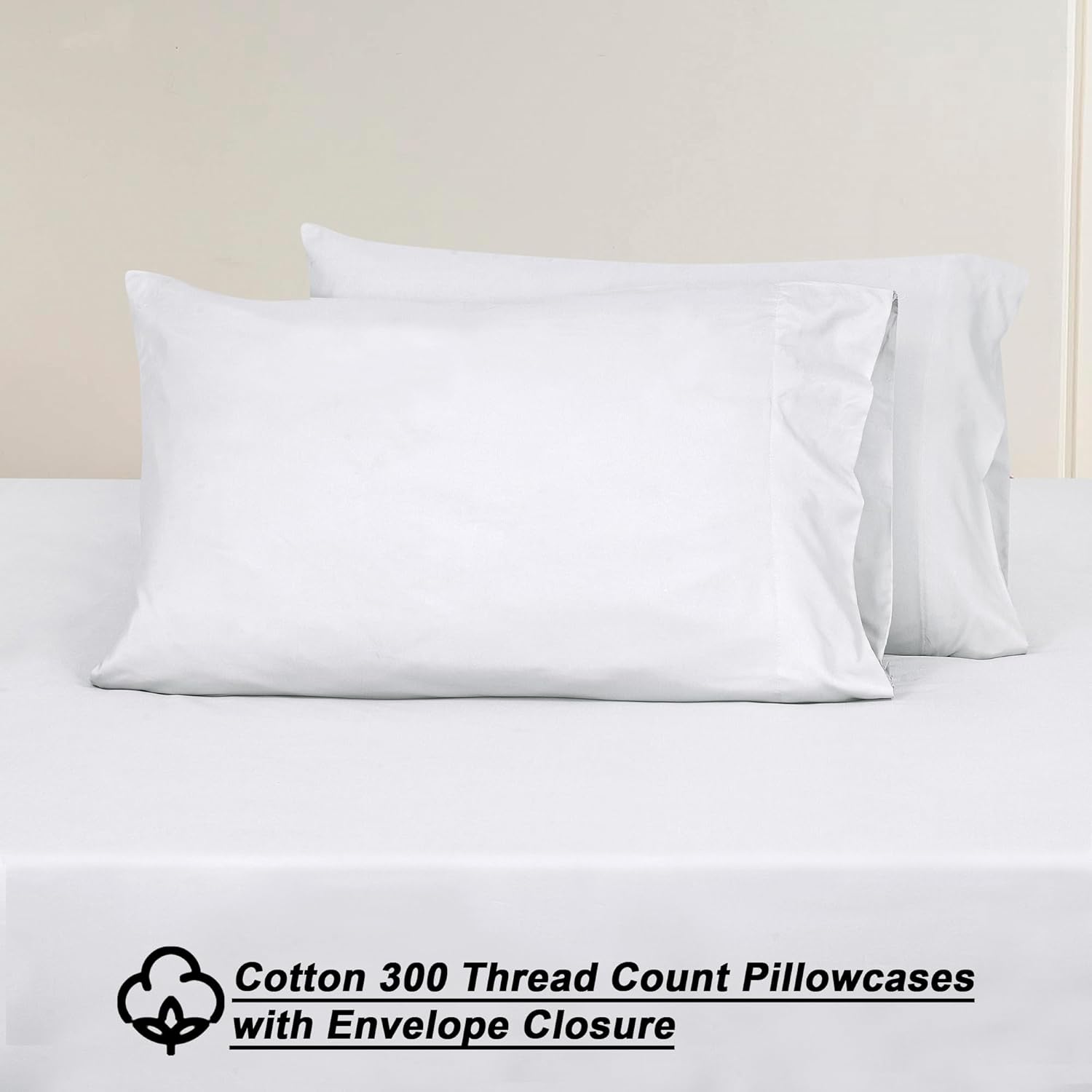 ROYALE LINENS 300 Thread Count 100% Long Staple Combed Cotton Sheet Set - 4 Piece Full Bed Sheets - 1 Fitted, 1 Flat, 2 Pillow Cases -Soft Cool & Crisp Sheet Set (Full, White) - Image 4