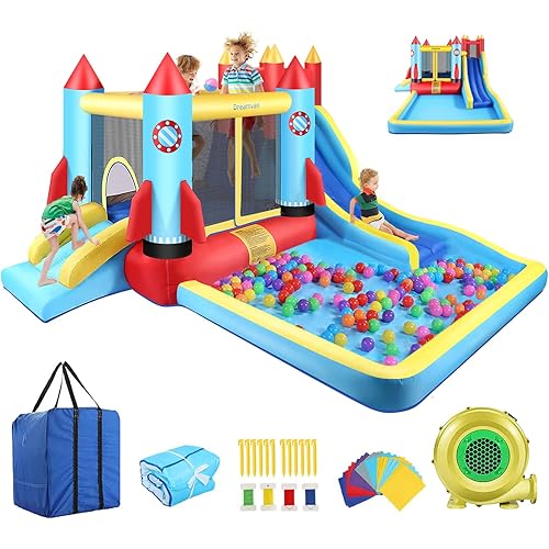AKEYDIY Kid Bounce House Rocket Blast- 13X12ft Inflatable Jump Houses for Kids 3-12, Adventure Park W/Long Slide,Climbing Wall,Bounce Castle for Indoor Outdoor