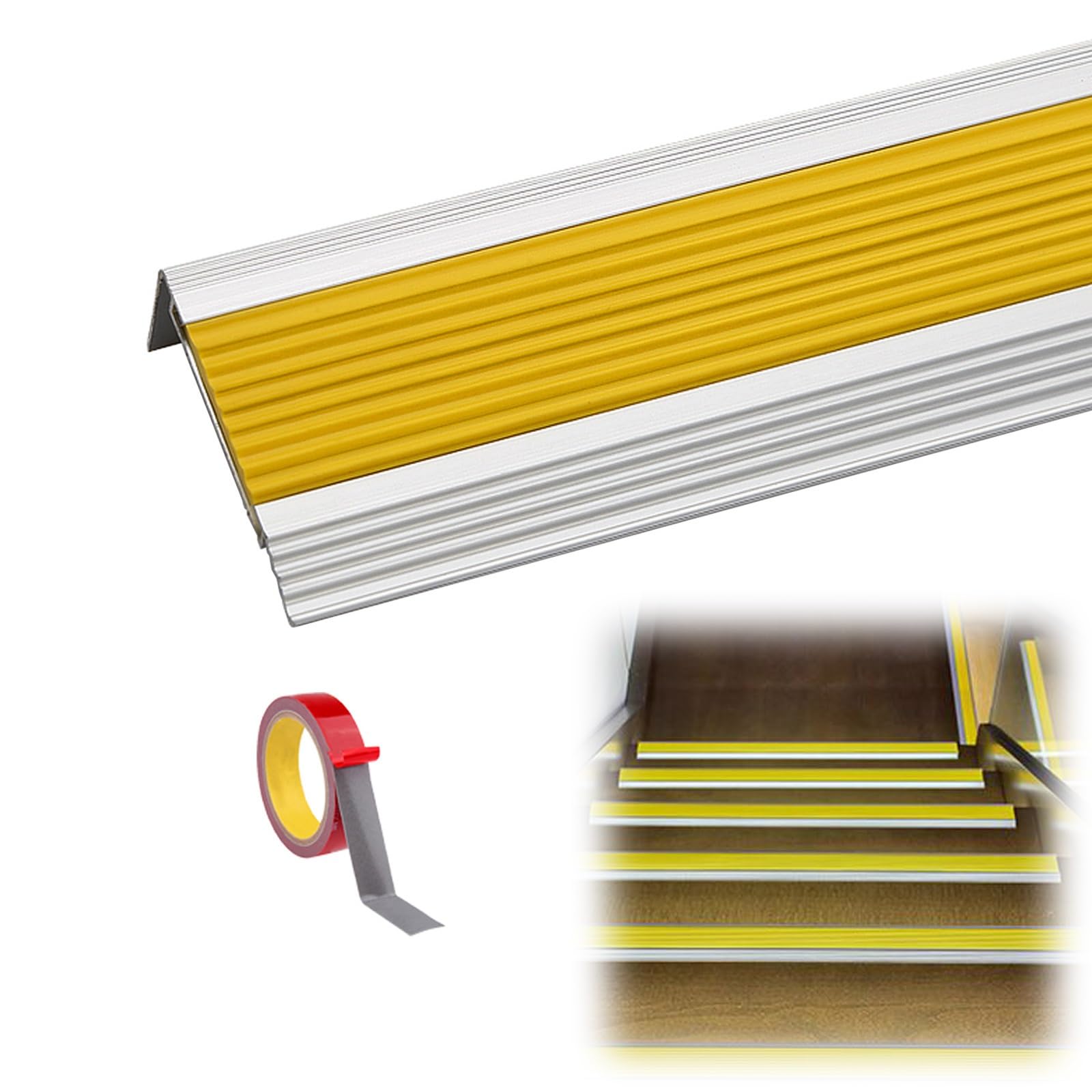 Tira De Umbral ProteccióN, Perfil para Escaleras En Forma De L, Perfil Angular De Aluminio para Escaleras, Tiras Antideslizantes para Peldaños, para Peldaños De Interior Y Exterior ( Color : Yellow ,