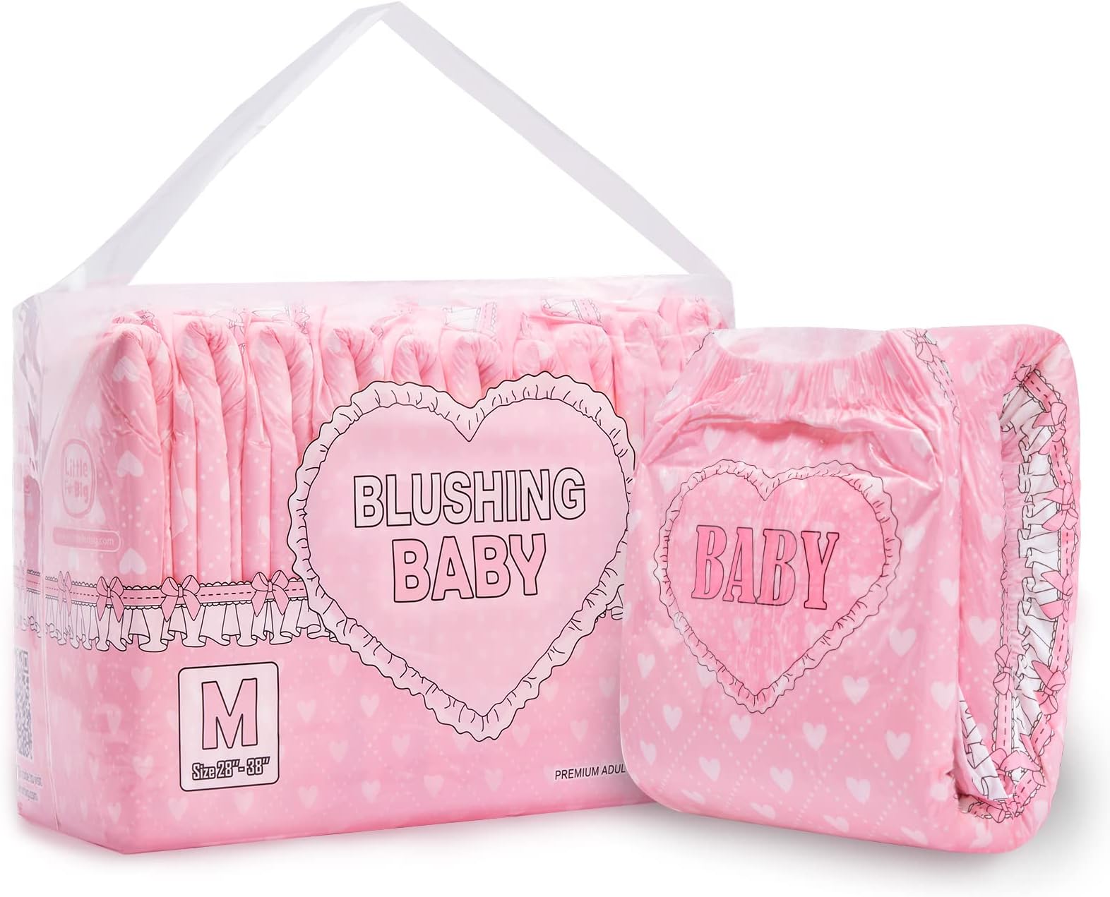 Littleforbig Printed Adult Brief Diapers 10 Pieces - Blushing Baby Pink(M)
