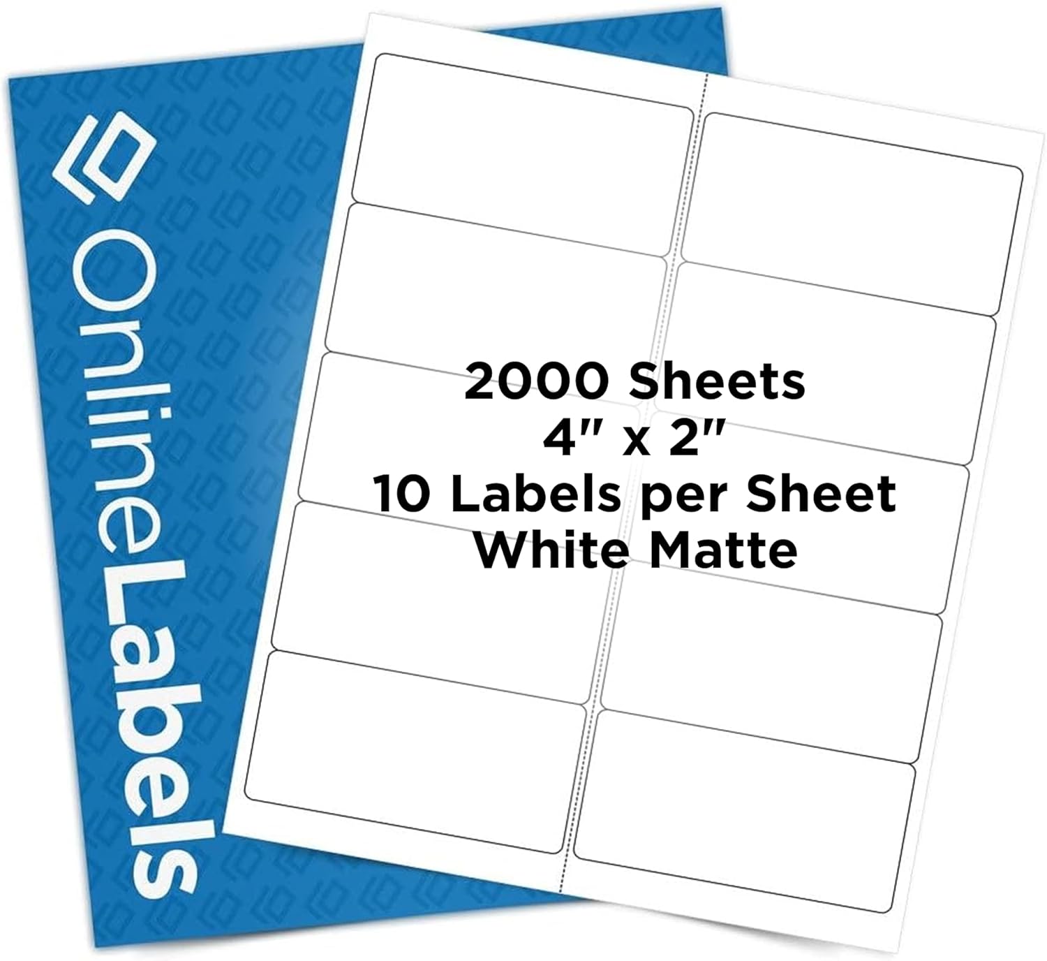 4 x 2 Rectangle Mailing Labels - Permanent, White Matte - Address, Shipping, Gift - Pack of 20,000-2,000 Sheets - Inkjet/Laser Printers - Online Labels